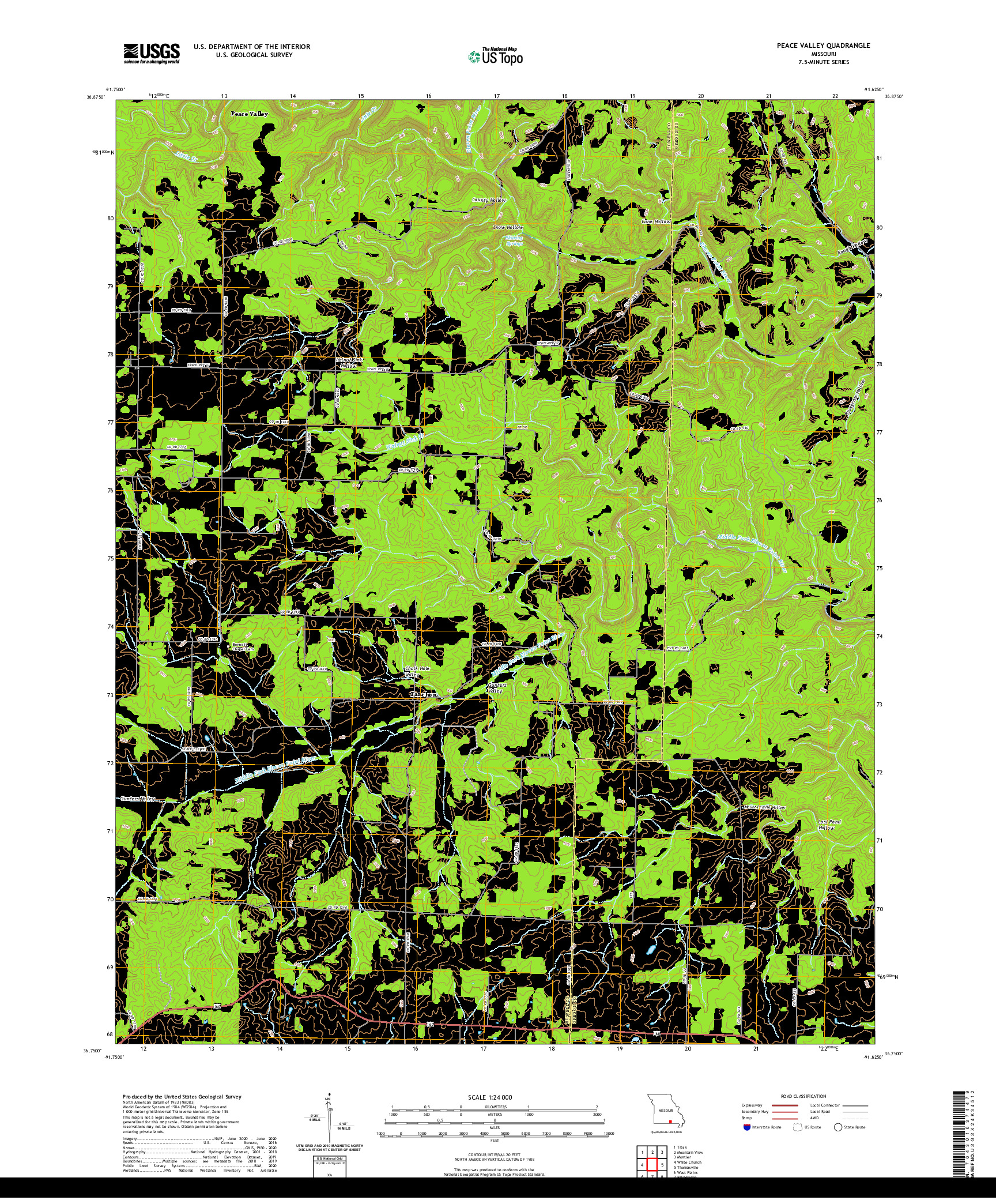 USGS US TOPO 7.5-MINUTE MAP FOR PEACE VALLEY, MO 2021