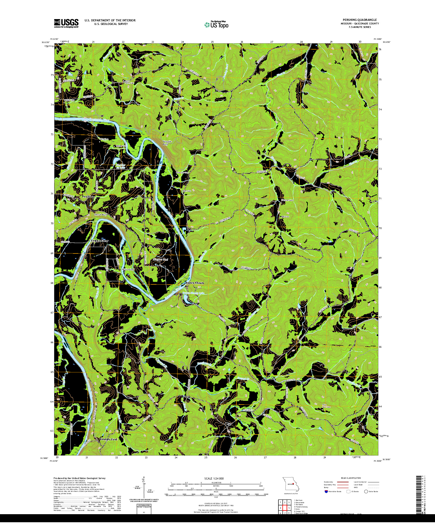 USGS US TOPO 7.5-MINUTE MAP FOR PERSHING, MO 2021