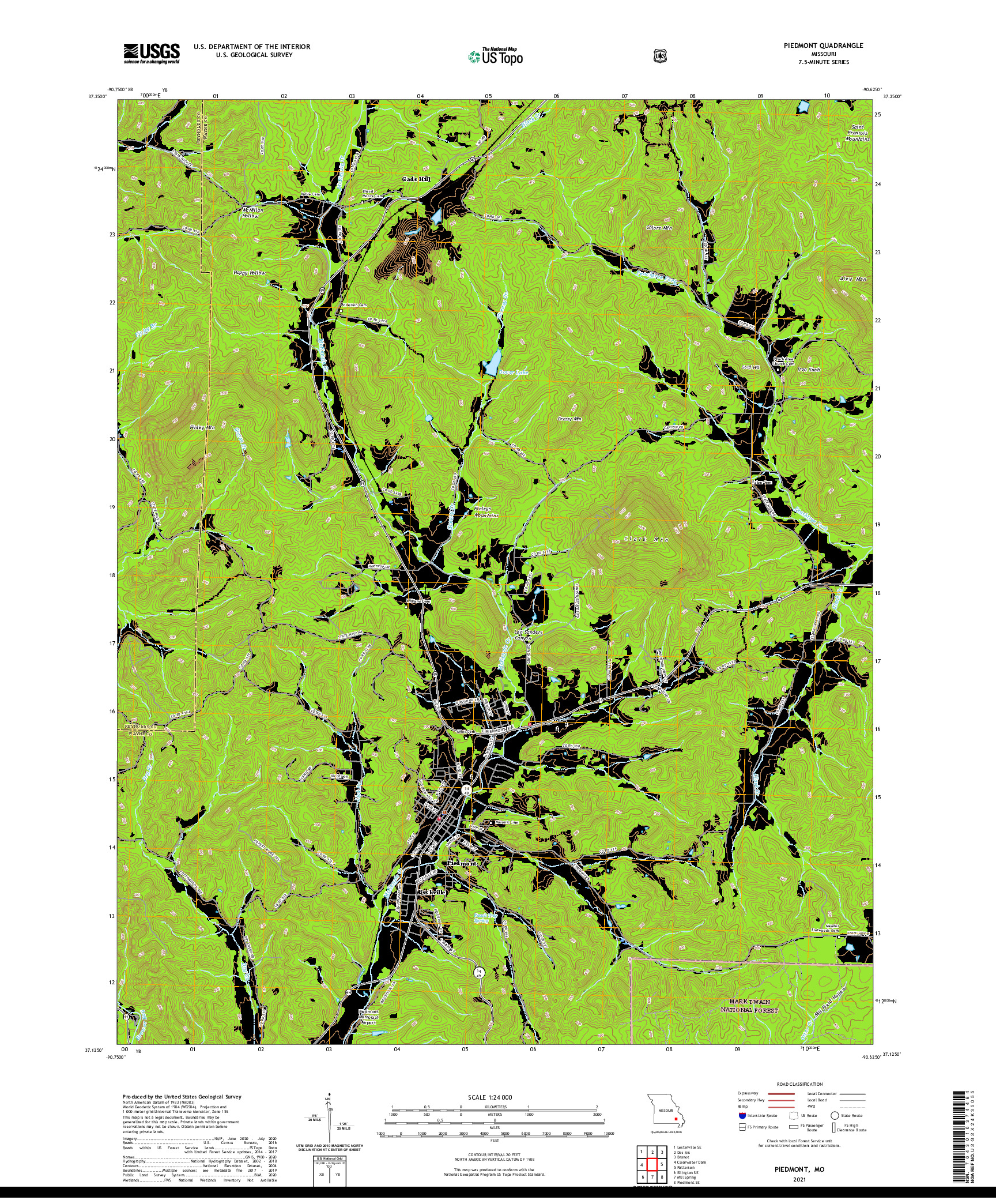 USGS US TOPO 7.5-MINUTE MAP FOR PIEDMONT, MO 2021