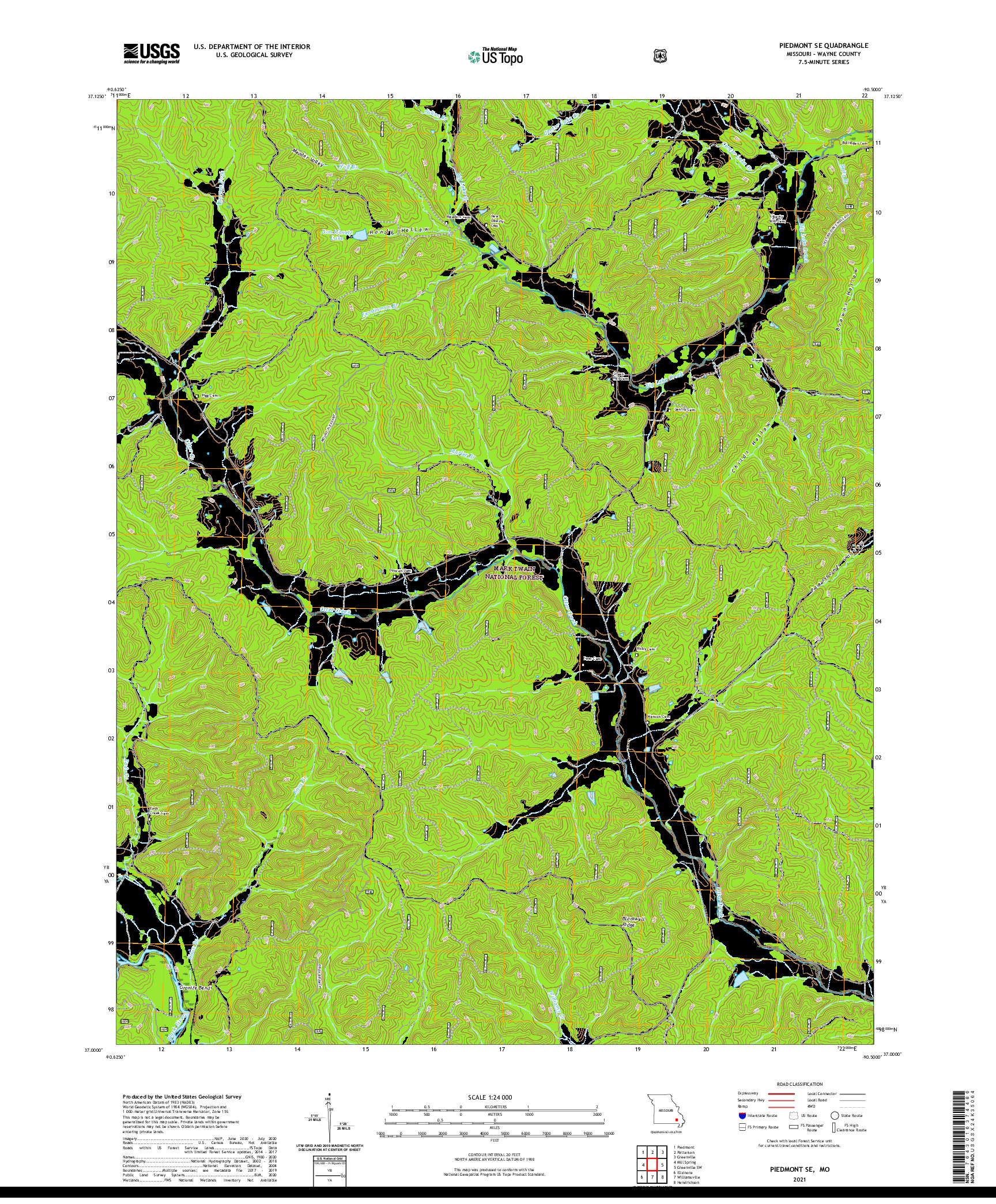 USGS US TOPO 7.5-MINUTE MAP FOR PIEDMONT SE, MO 2021