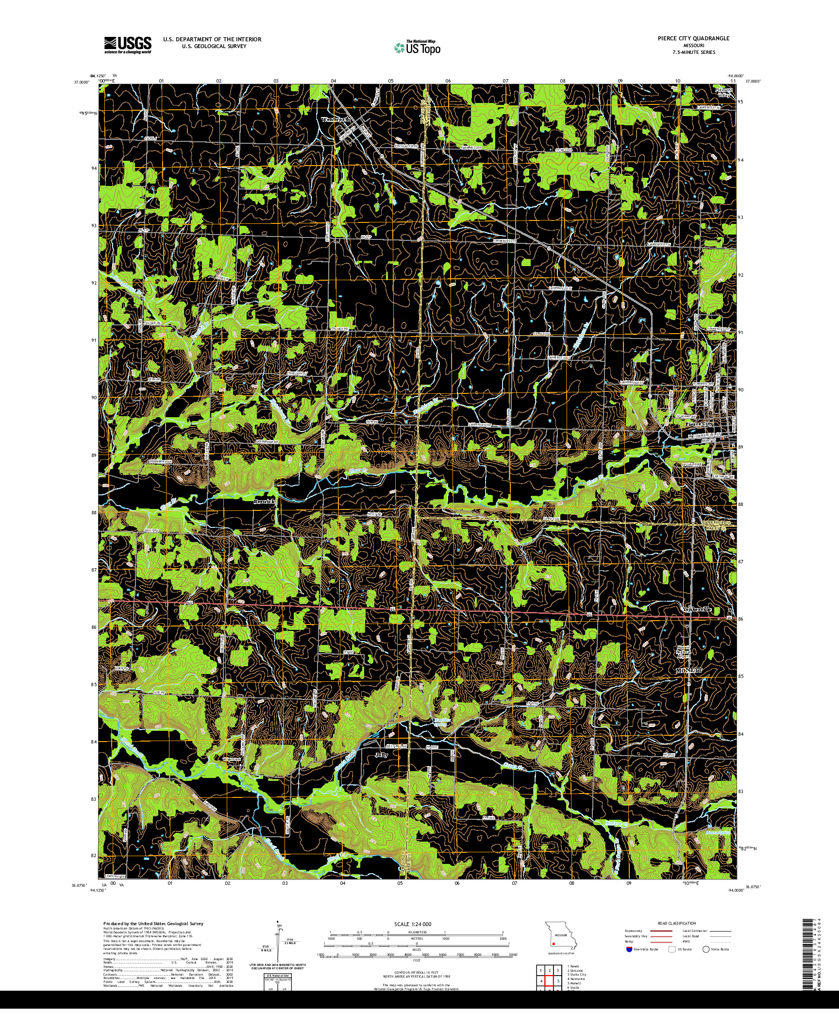 USGS US TOPO 7.5-MINUTE MAP FOR PIERCE CITY, MO 2021
