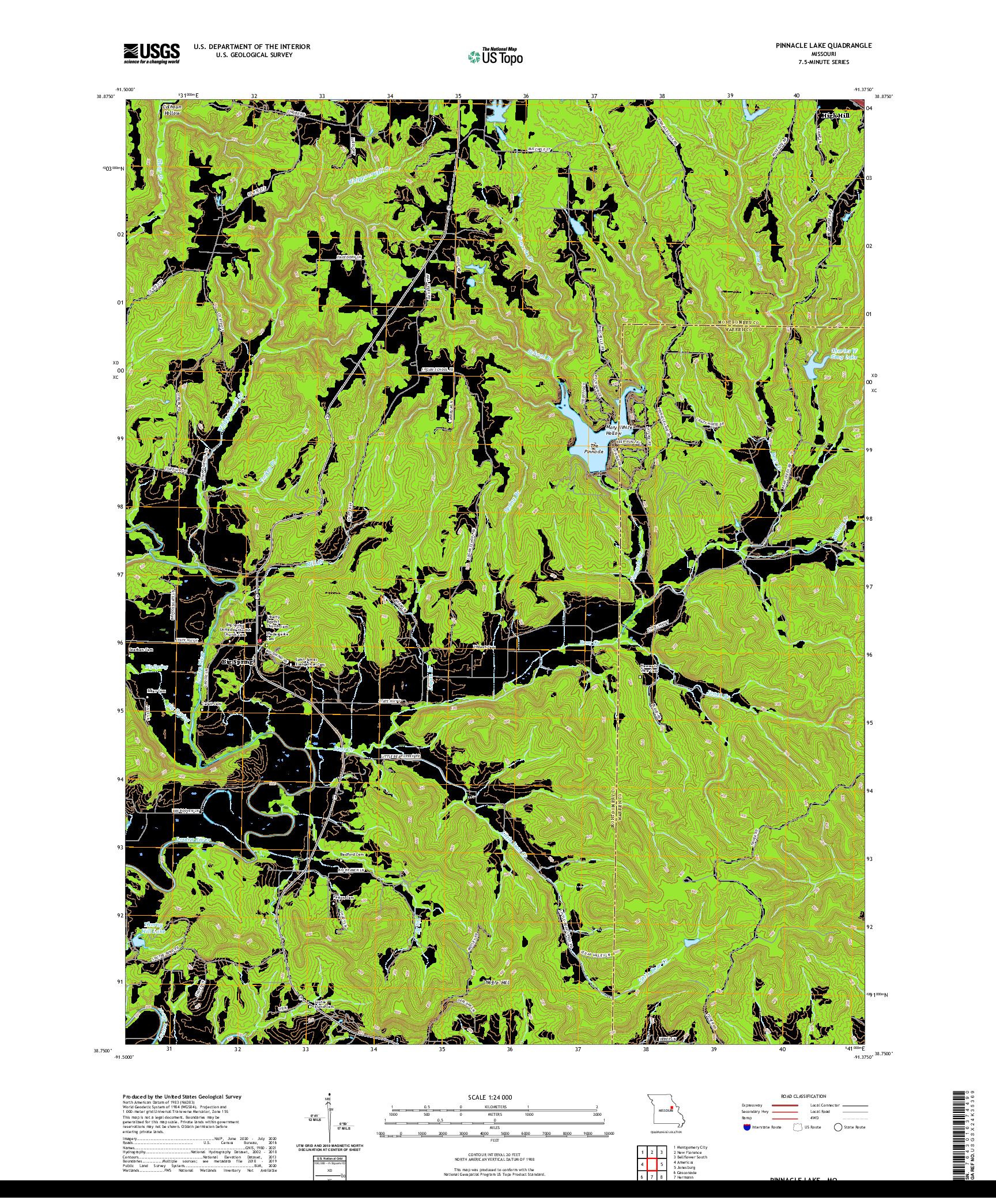 USGS US TOPO 7.5-MINUTE MAP FOR PINNACLE LAKE, MO 2021