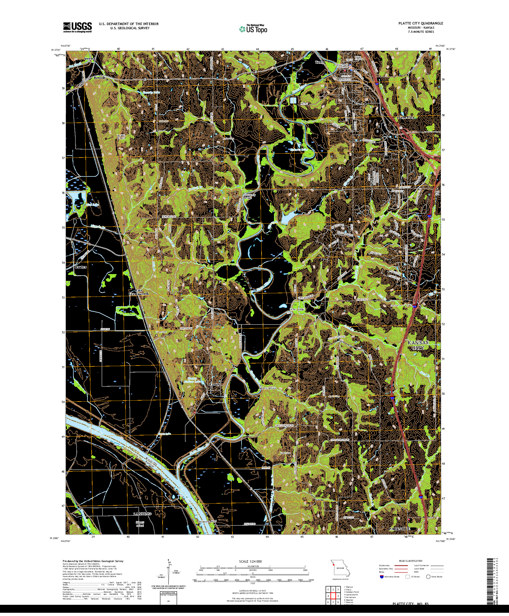 USGS US TOPO 7.5-MINUTE MAP FOR PLATTE CITY, MO,KS 2021