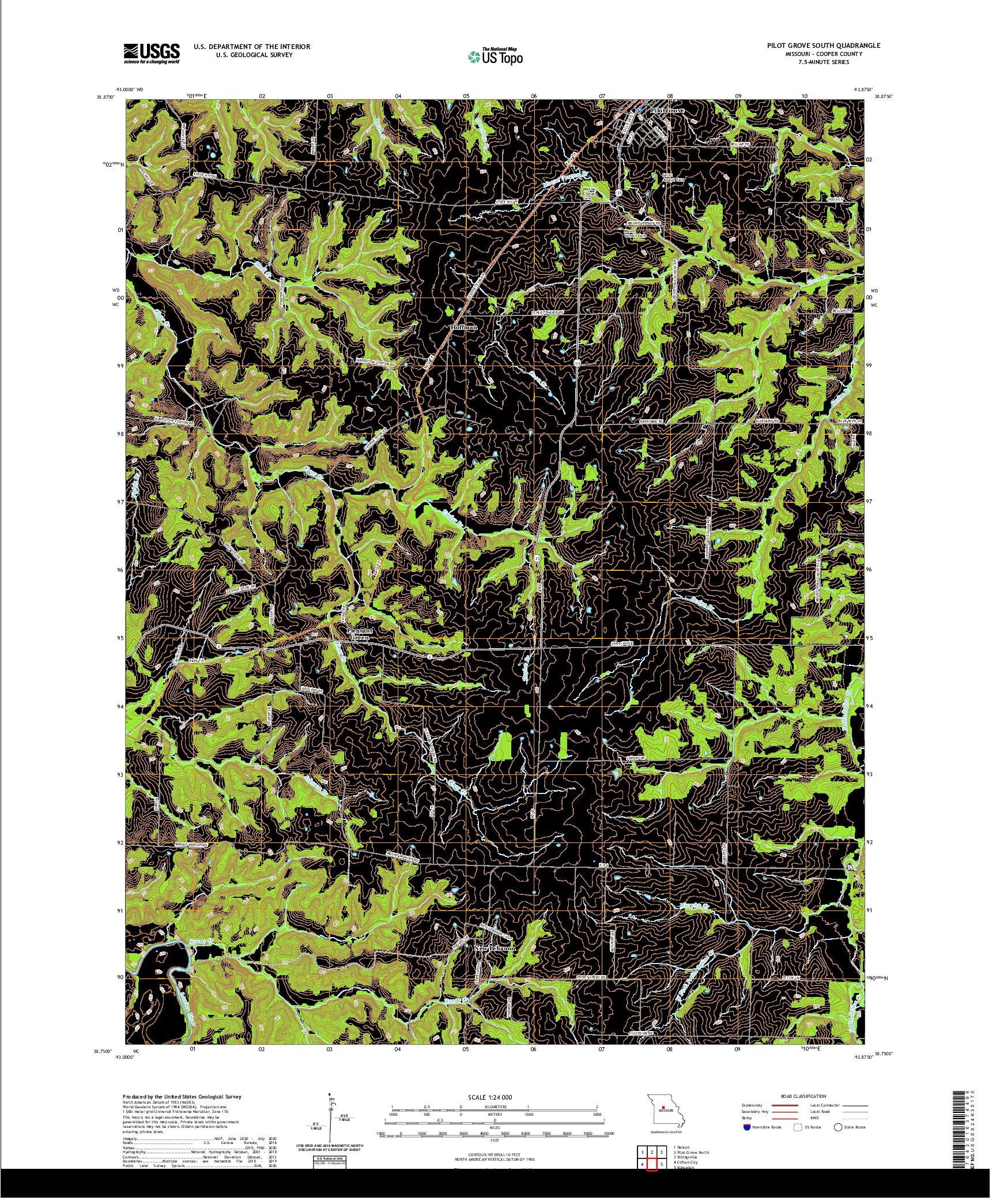 USGS US TOPO 7.5-MINUTE MAP FOR PILOT GROVE SOUTH, MO 2021