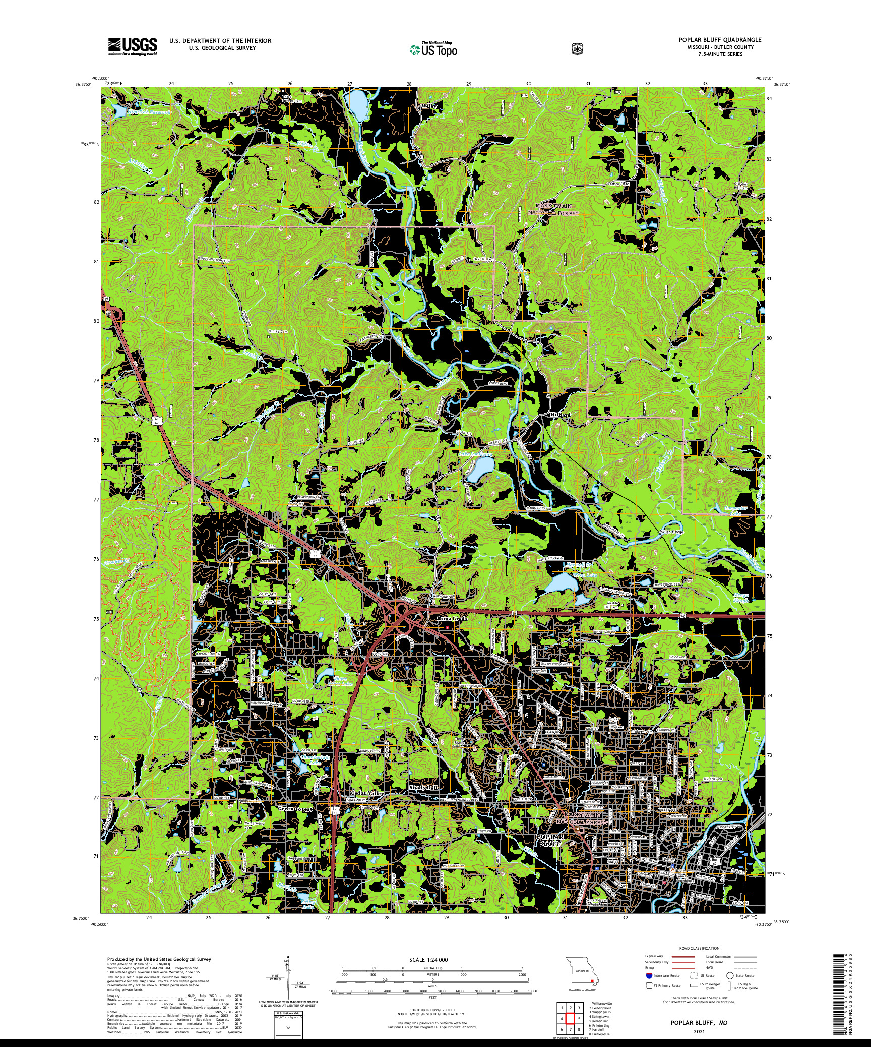 USGS US TOPO 7.5-MINUTE MAP FOR POPLAR BLUFF, MO 2021