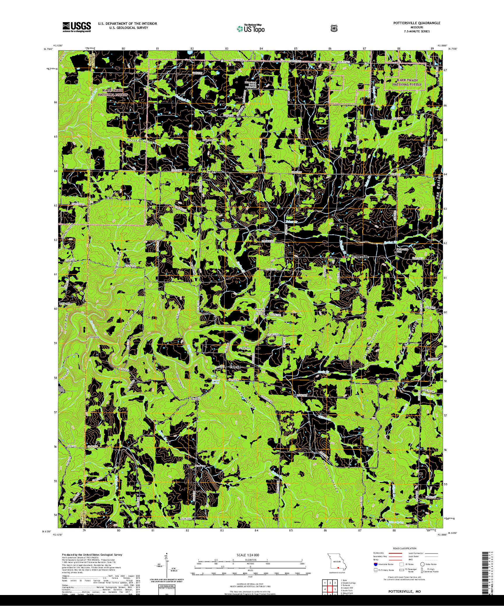 USGS US TOPO 7.5-MINUTE MAP FOR POTTERSVILLE, MO 2021