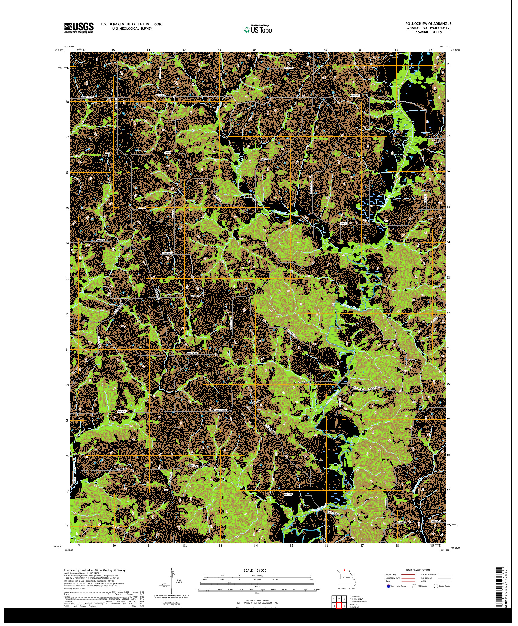 USGS US TOPO 7.5-MINUTE MAP FOR POLLOCK SW, MO 2021