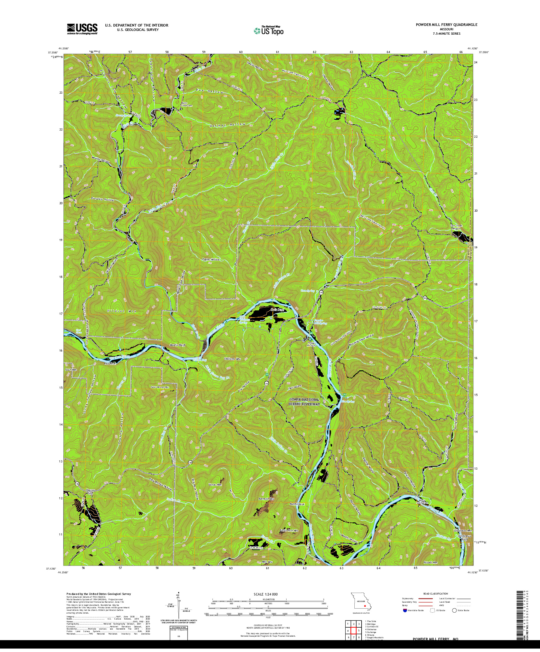 USGS US TOPO 7.5-MINUTE MAP FOR POWDER MILL FERRY, MO 2021