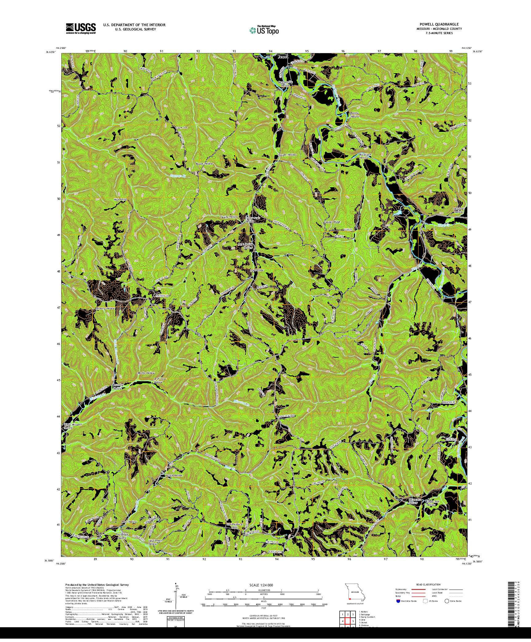 USGS US TOPO 7.5-MINUTE MAP FOR POWELL, MO 2021