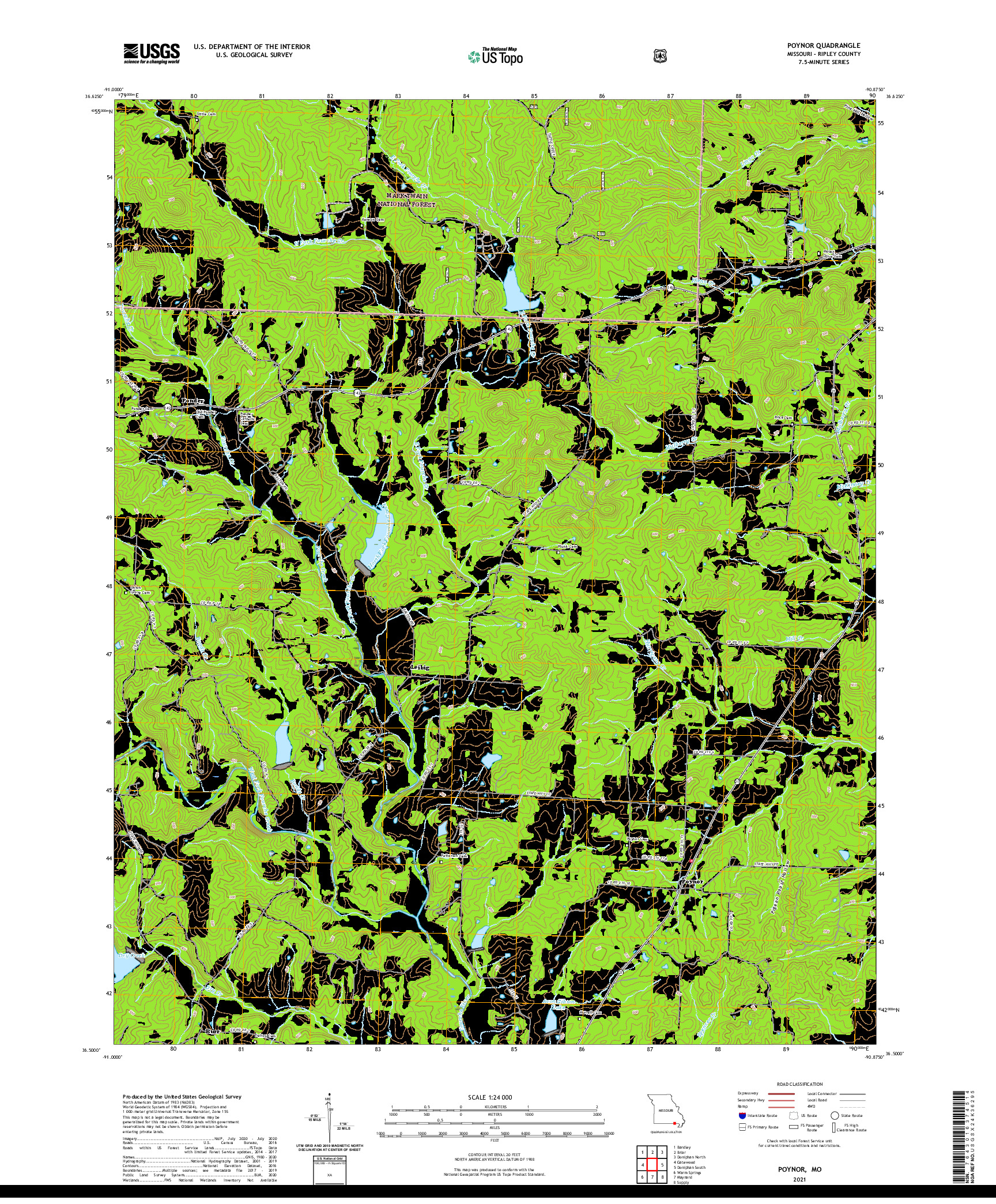 USGS US TOPO 7.5-MINUTE MAP FOR POYNOR, MO 2021