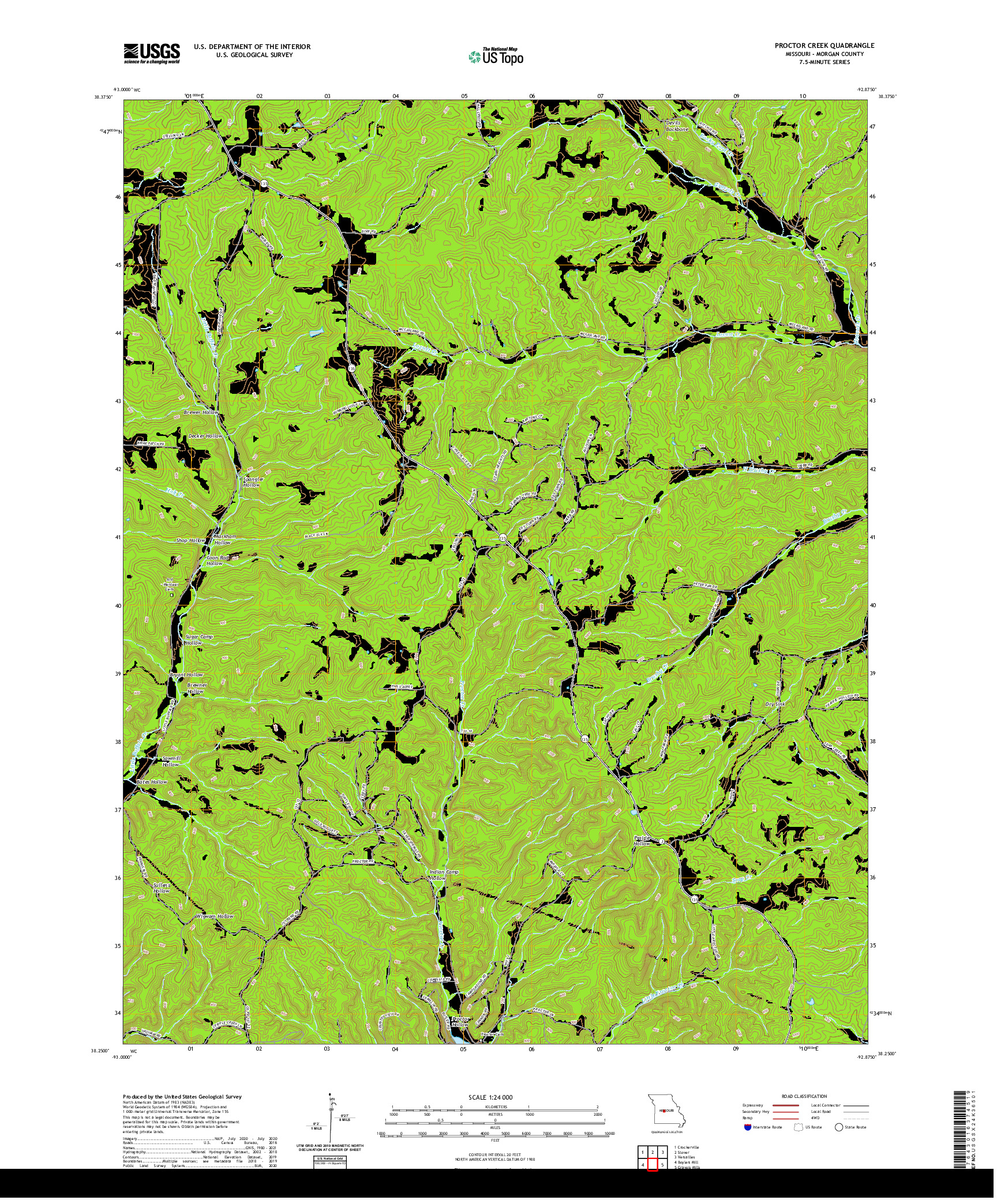 USGS US TOPO 7.5-MINUTE MAP FOR PROCTOR CREEK, MO 2021