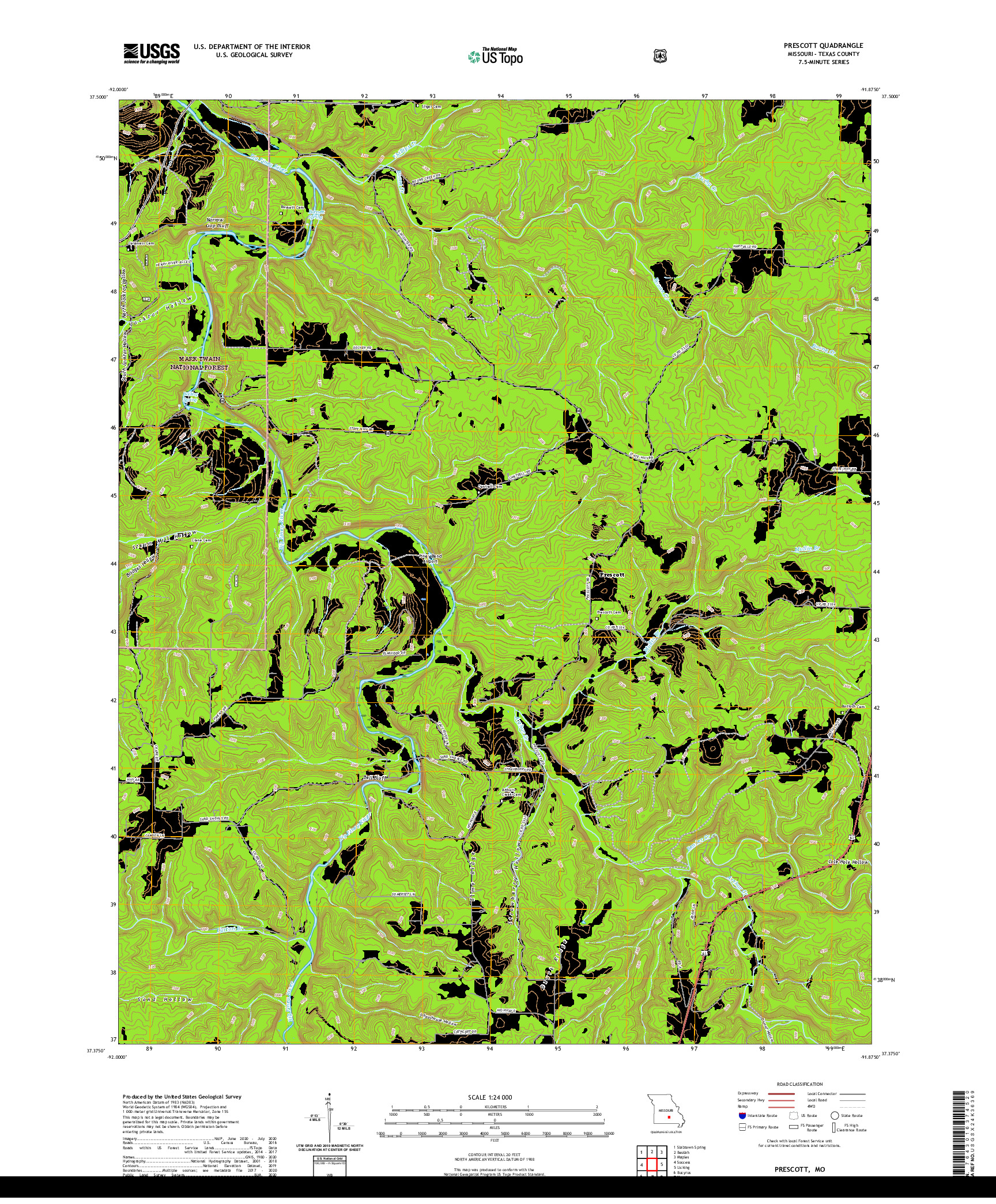 USGS US TOPO 7.5-MINUTE MAP FOR PRESCOTT, MO 2021