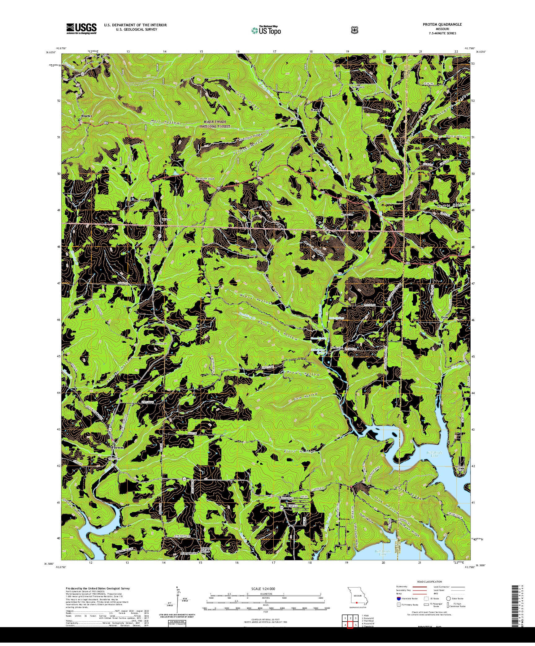 USGS US TOPO 7.5-MINUTE MAP FOR PROTEM, MO 2021