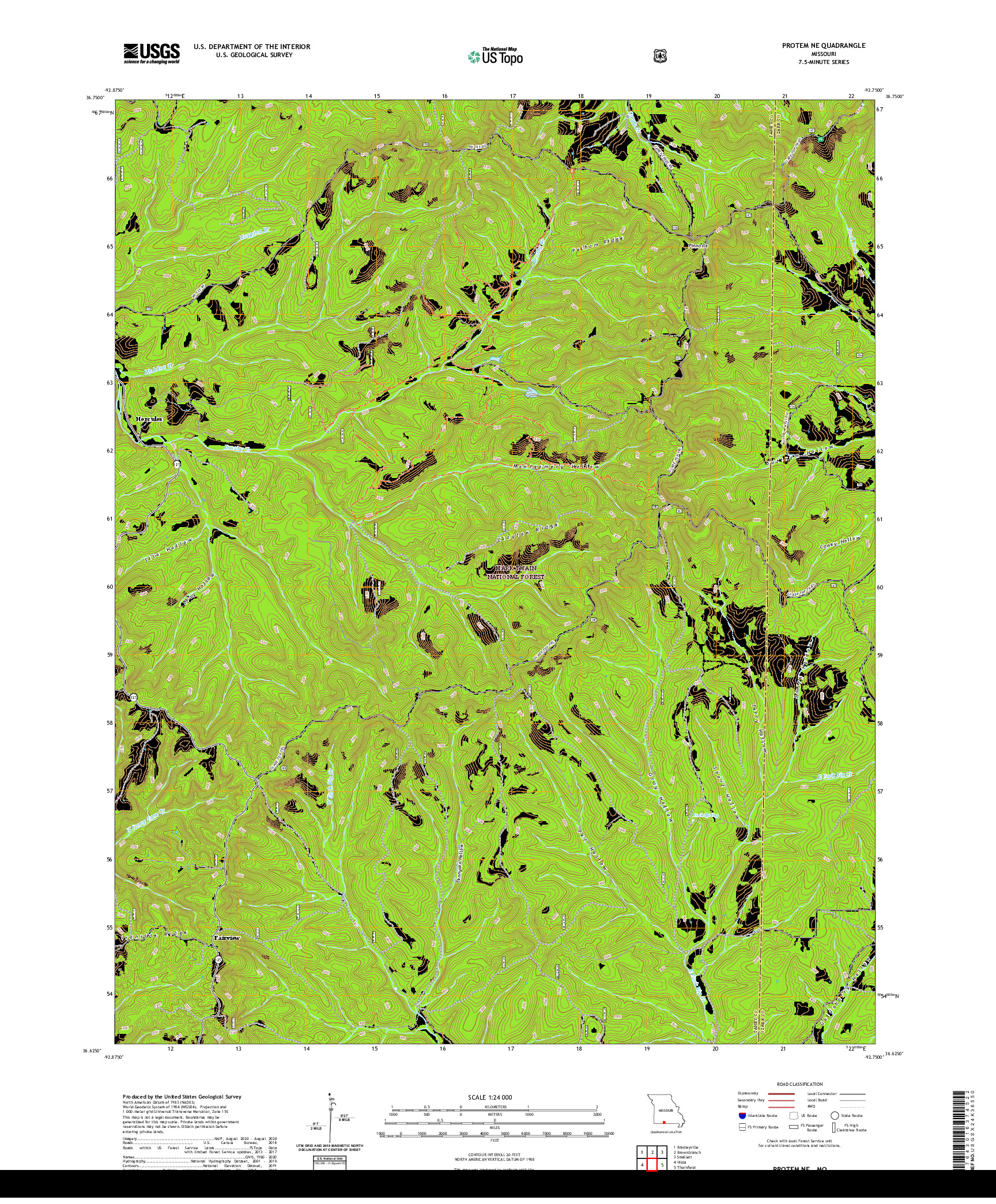 USGS US TOPO 7.5-MINUTE MAP FOR PROTEM NE, MO 2021