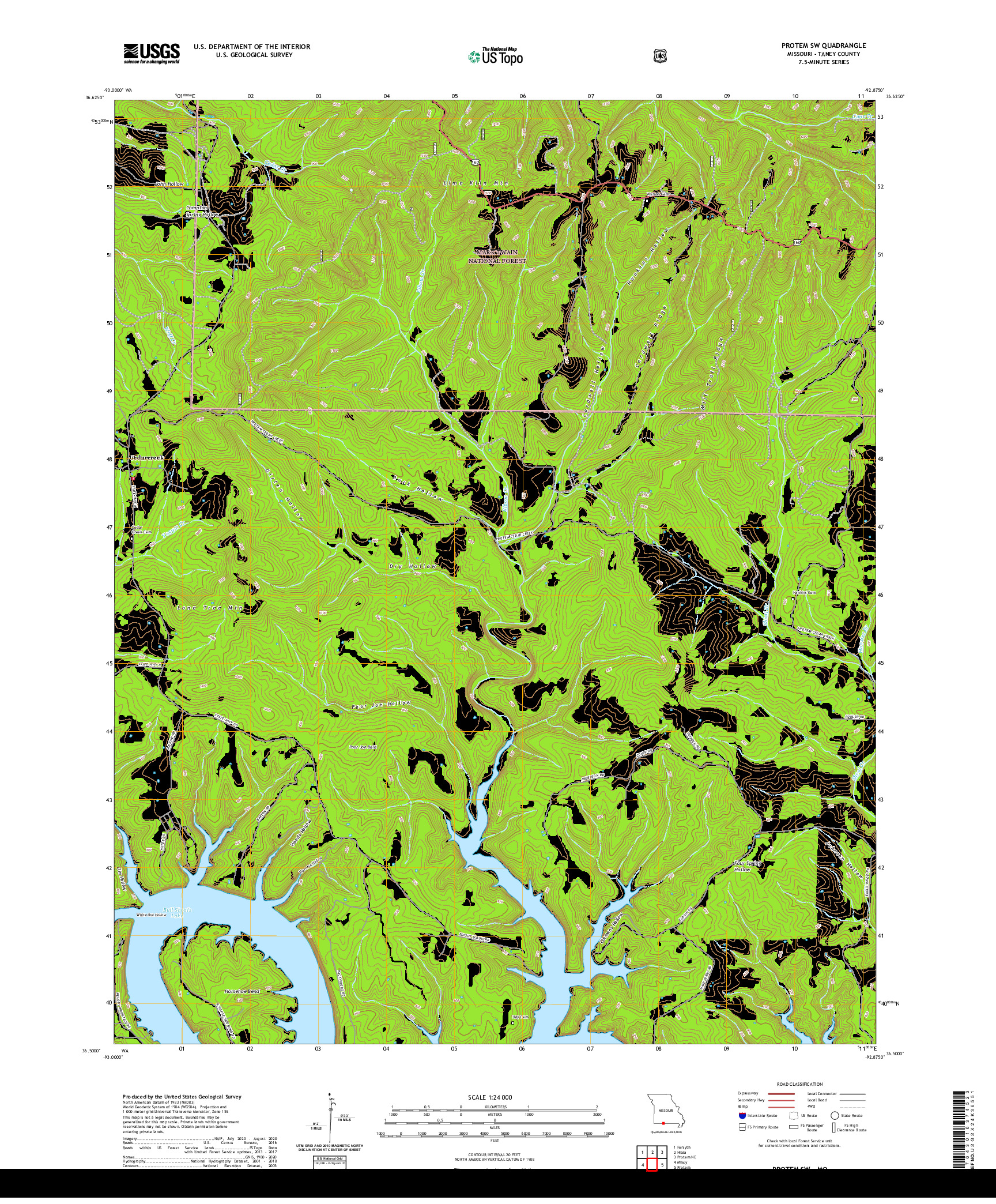 USGS US TOPO 7.5-MINUTE MAP FOR PROTEM SW, MO 2021