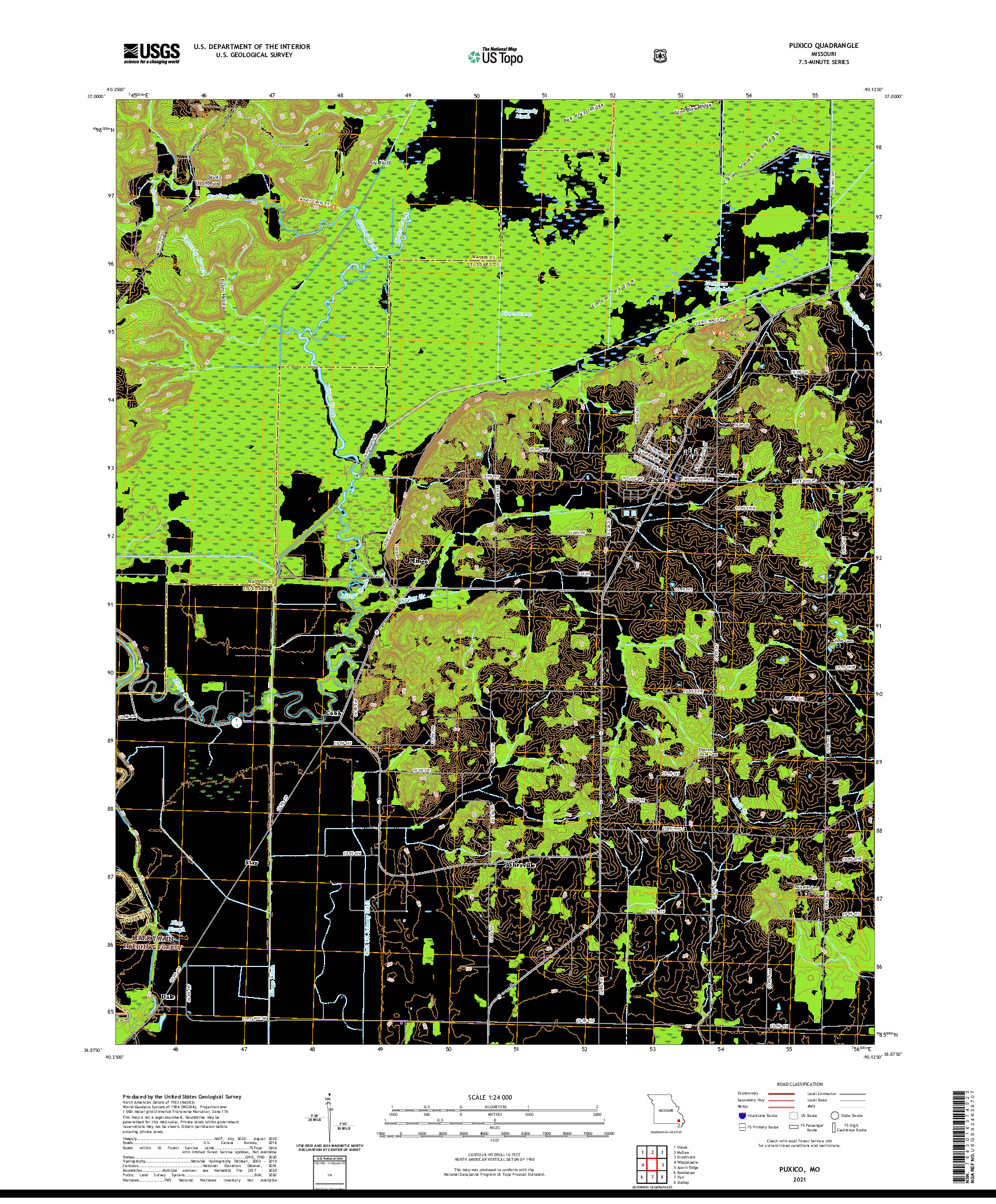 USGS US TOPO 7.5-MINUTE MAP FOR PUXICO, MO 2021