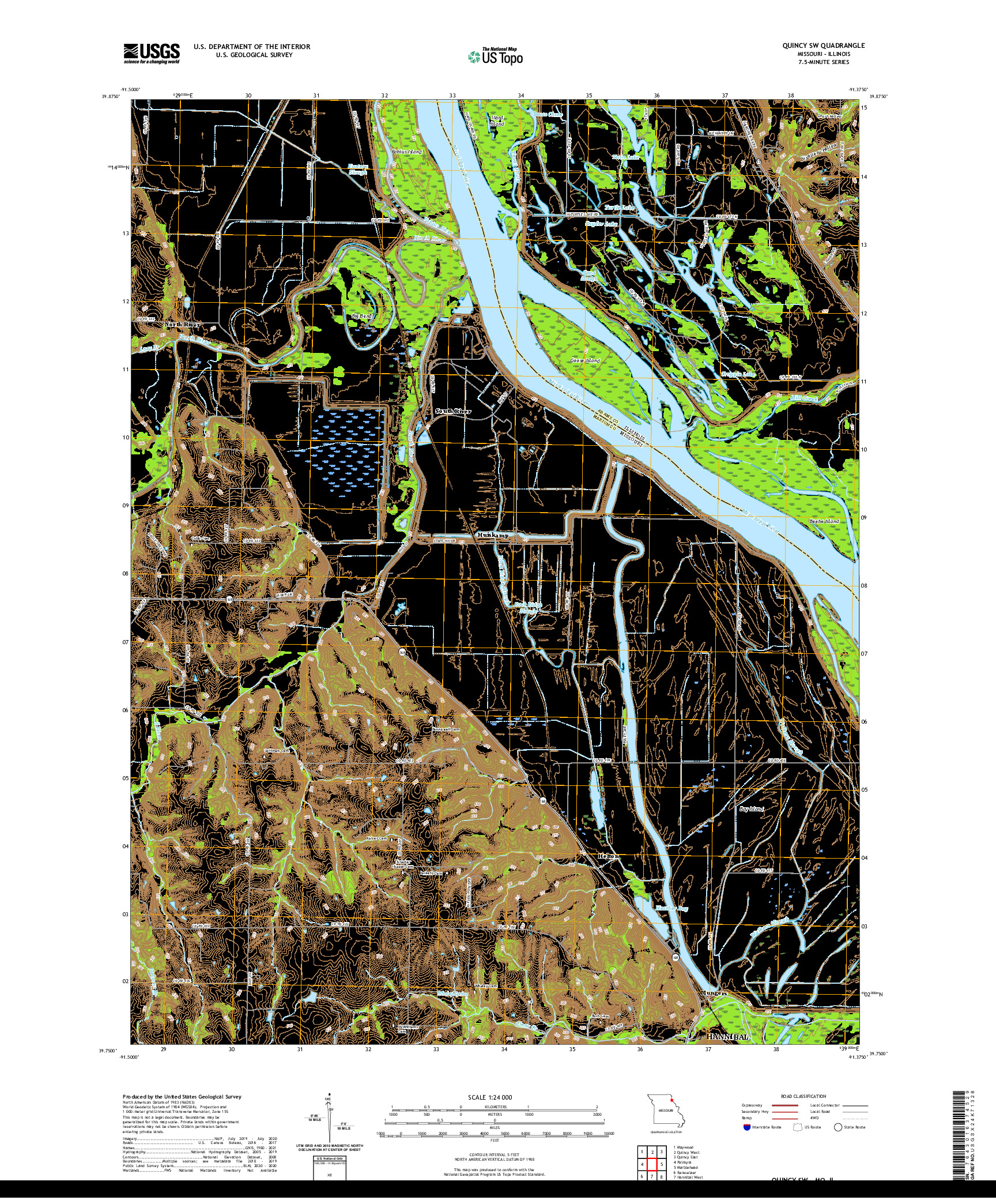 USGS US TOPO 7.5-MINUTE MAP FOR QUINCY SW, MO,IL 2021