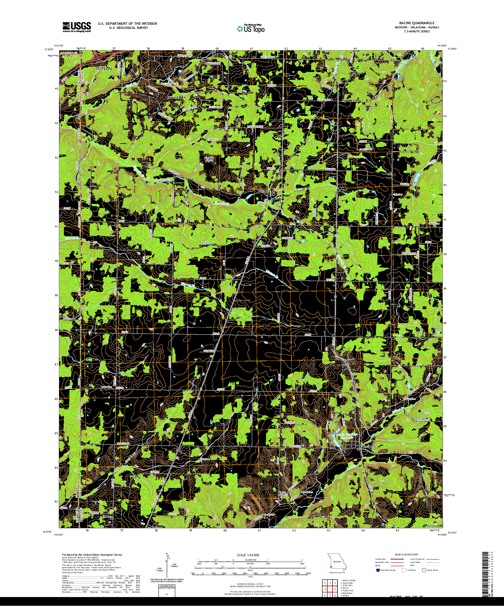 USGS US TOPO 7.5-MINUTE MAP FOR RACINE, MO,OK,KS 2021