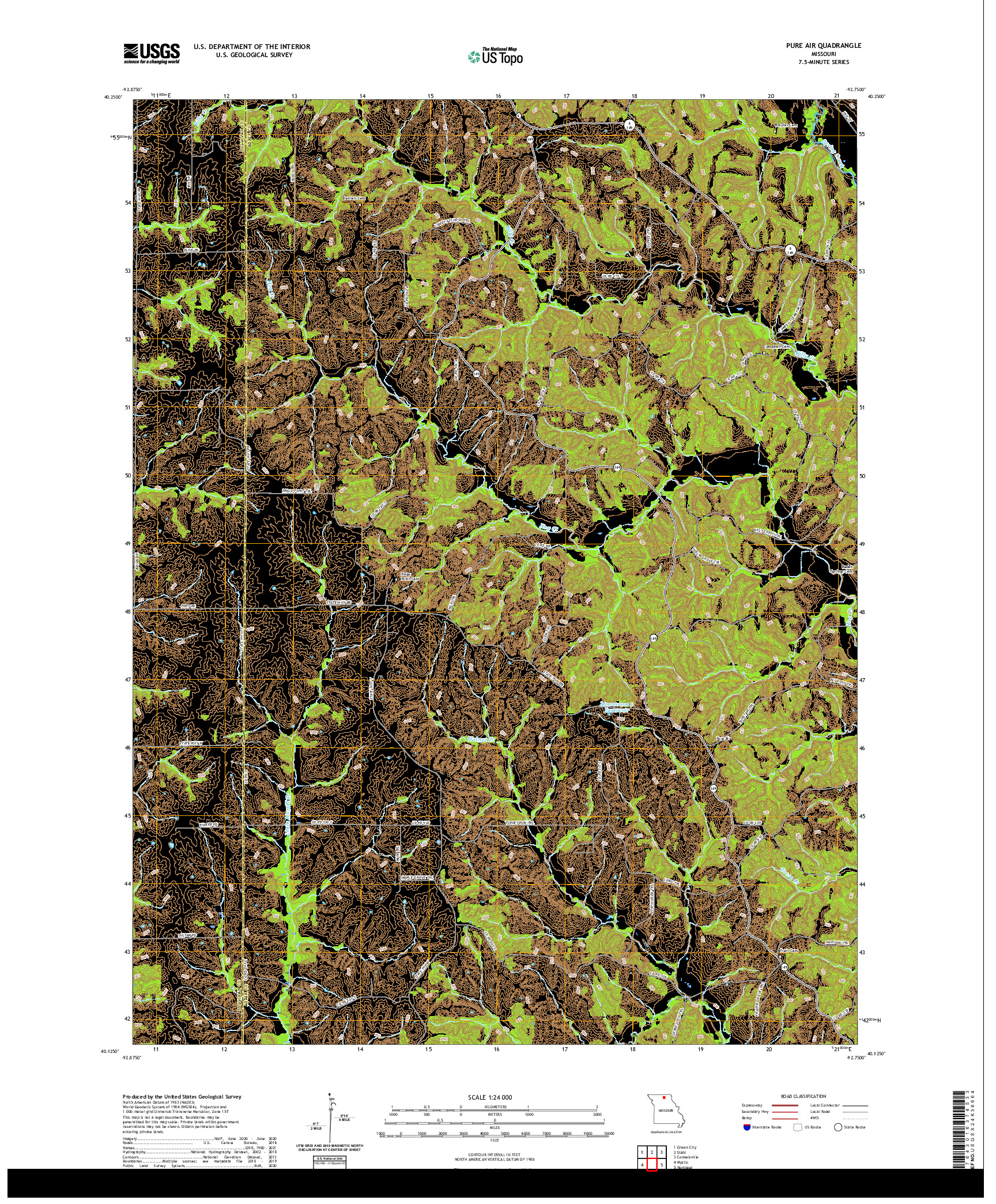 USGS US TOPO 7.5-MINUTE MAP FOR PURE AIR, MO 2021