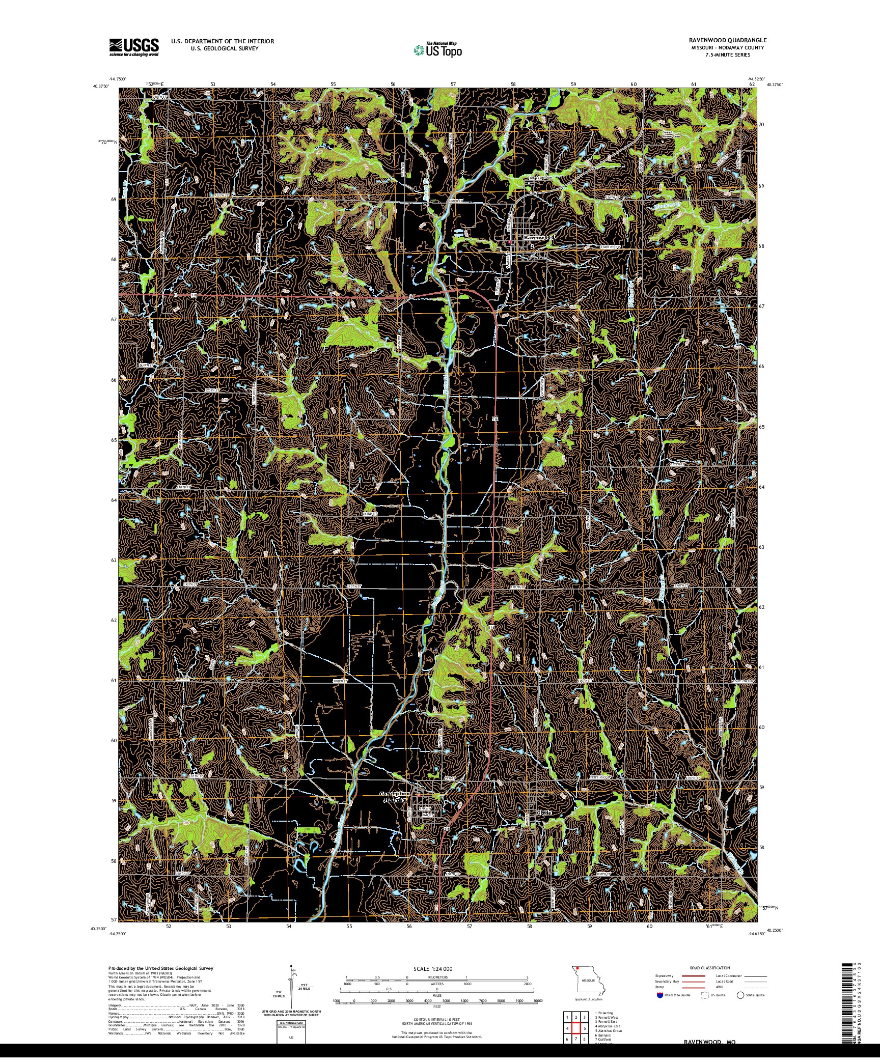 USGS US TOPO 7.5-MINUTE MAP FOR RAVENWOOD, MO 2021