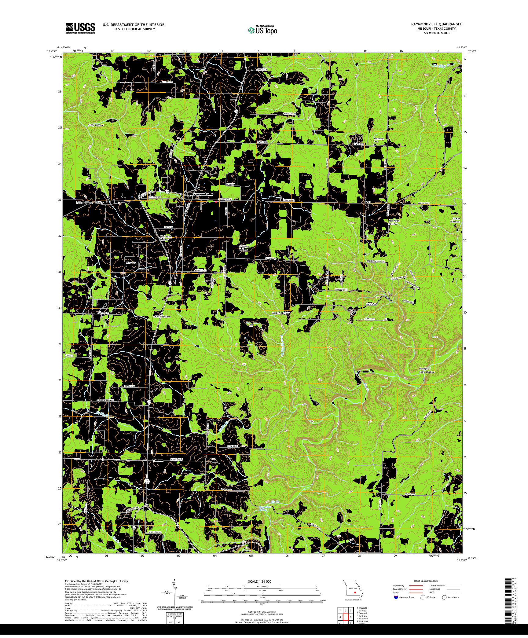 USGS US TOPO 7.5-MINUTE MAP FOR RAYMONDVILLE, MO 2021