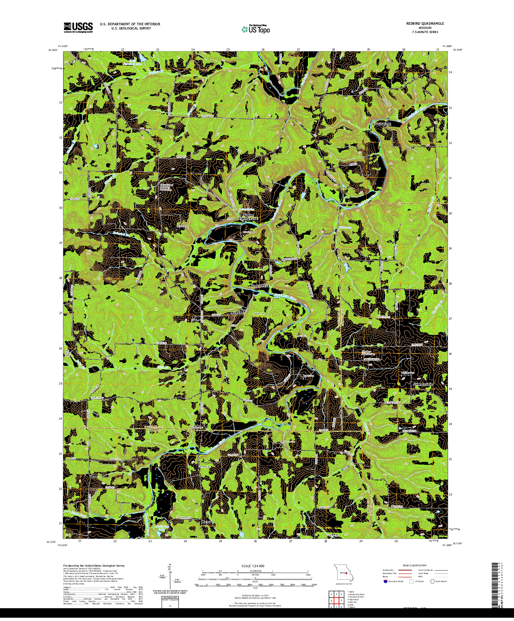 USGS US TOPO 7.5-MINUTE MAP FOR REDBIRD, MO 2021