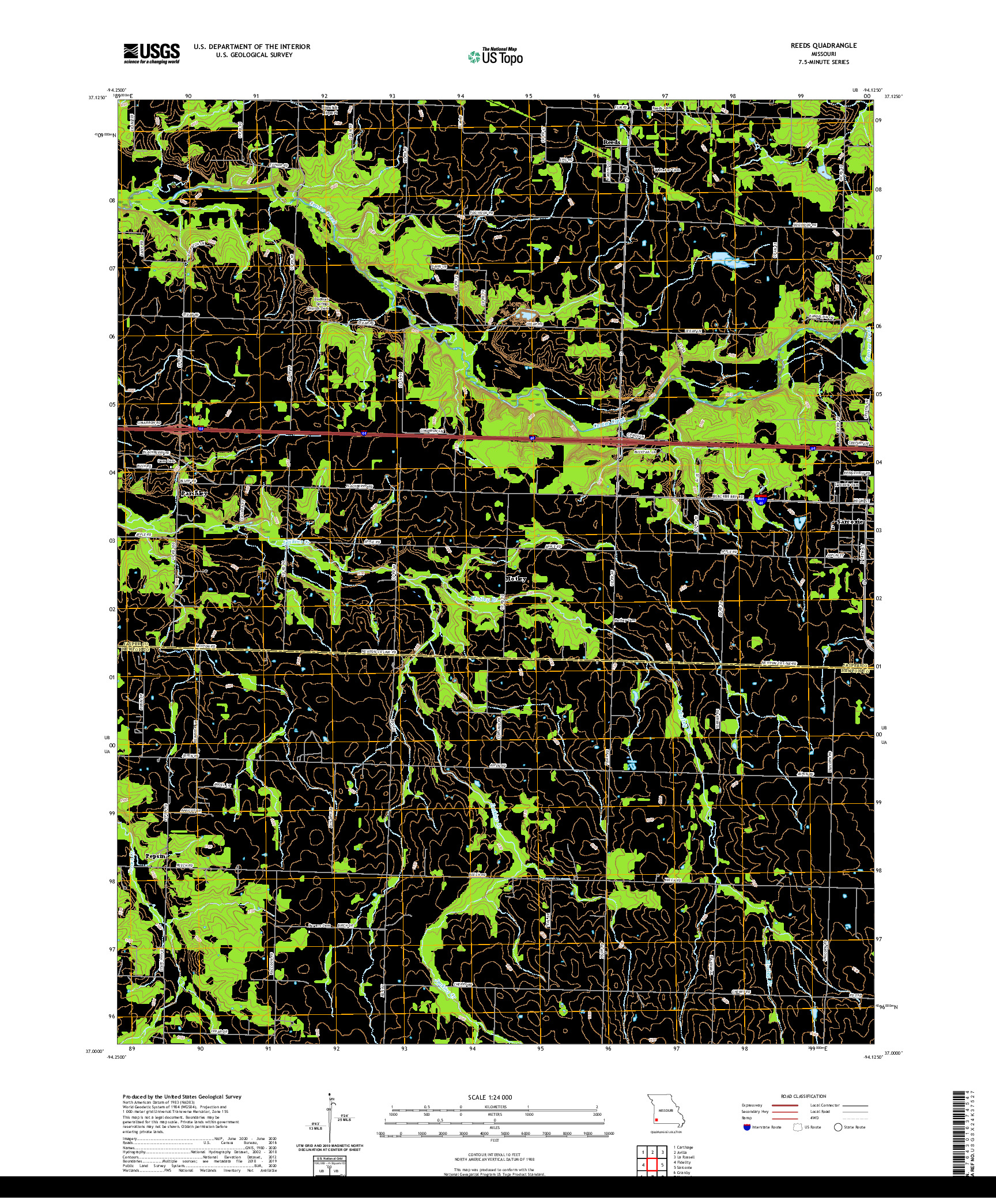 USGS US TOPO 7.5-MINUTE MAP FOR REEDS, MO 2021