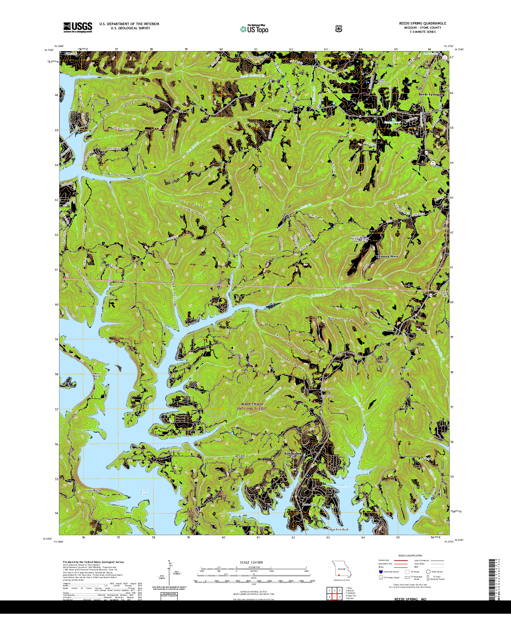 USGS US TOPO 7.5-MINUTE MAP FOR REEDS SPRING, MO 2021