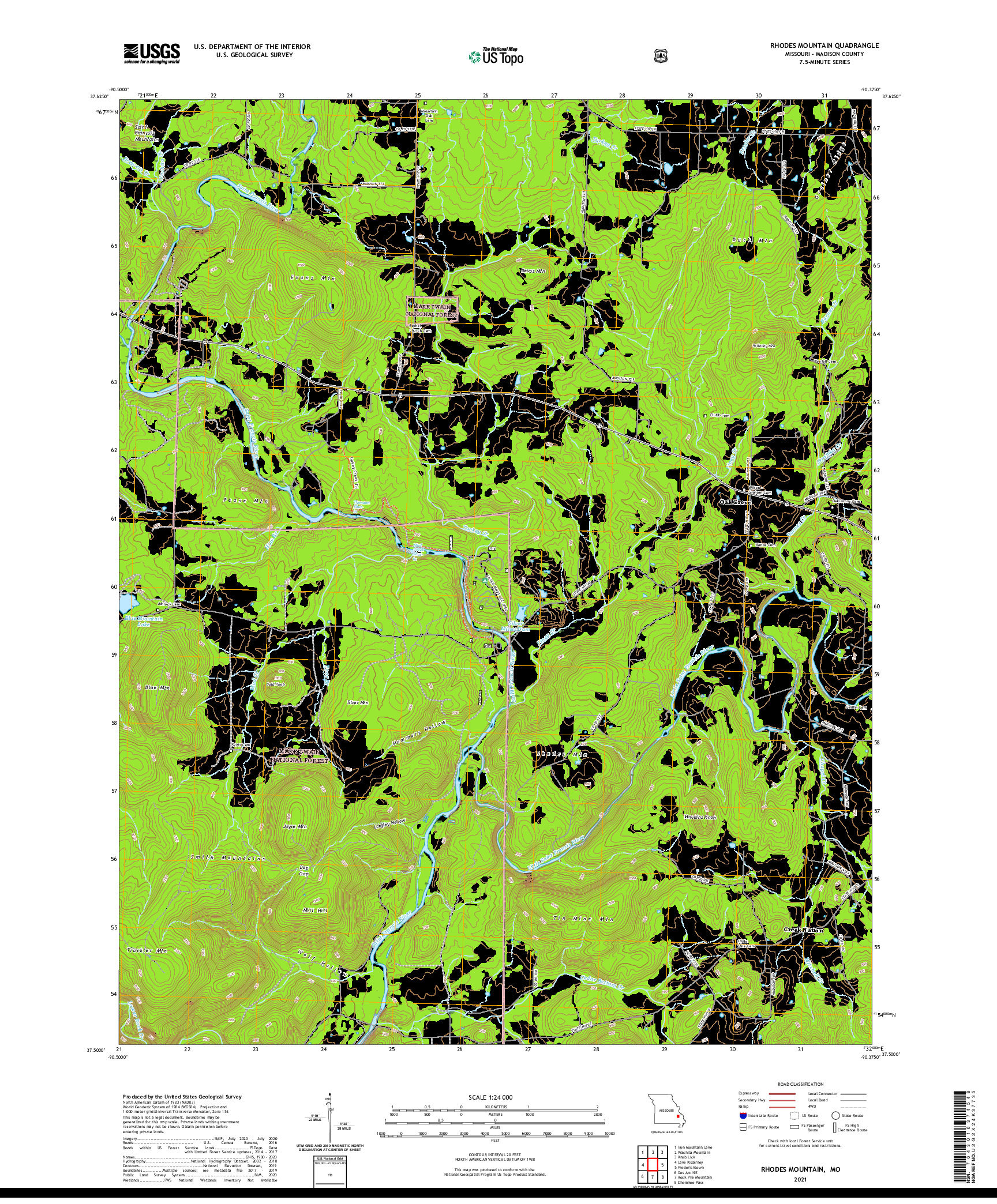 USGS US TOPO 7.5-MINUTE MAP FOR RHODES MOUNTAIN, MO 2021