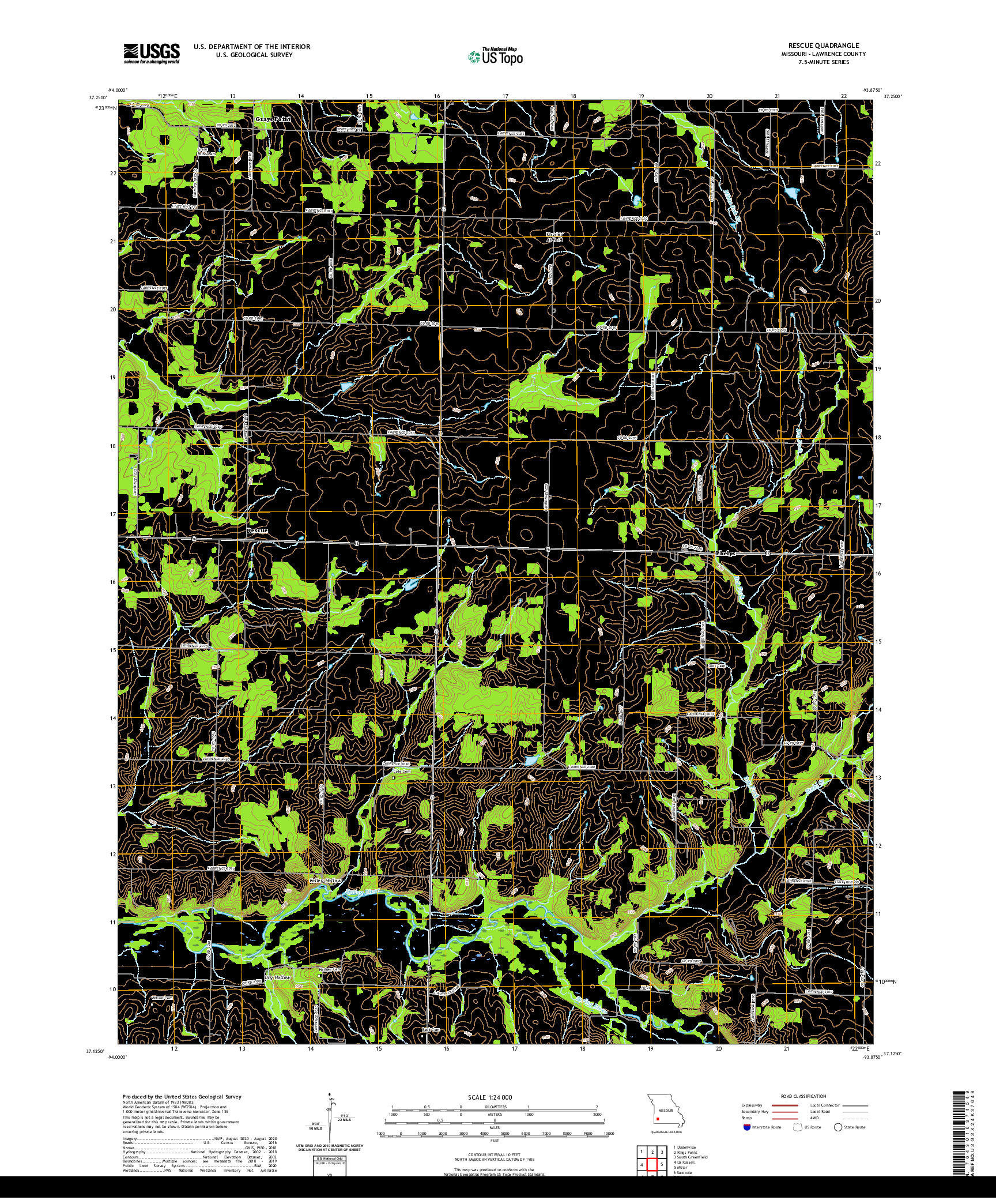 USGS US TOPO 7.5-MINUTE MAP FOR RESCUE, MO 2021