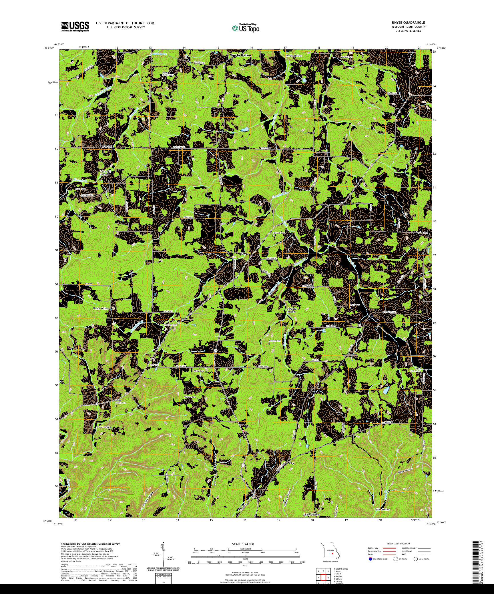 USGS US TOPO 7.5-MINUTE MAP FOR RHYSE, MO 2021