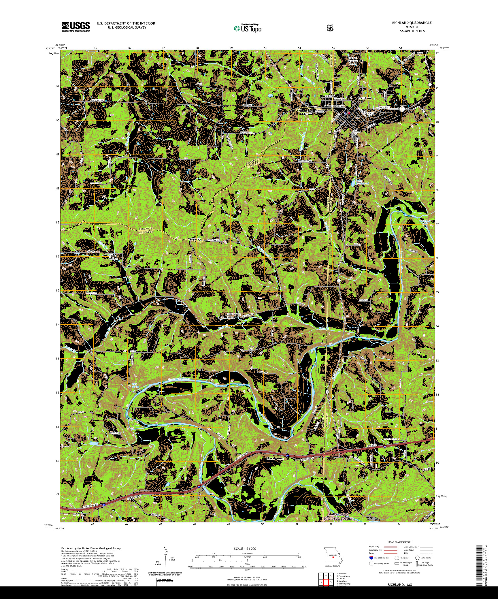 USGS US TOPO 7.5-MINUTE MAP FOR RICHLAND, MO 2021