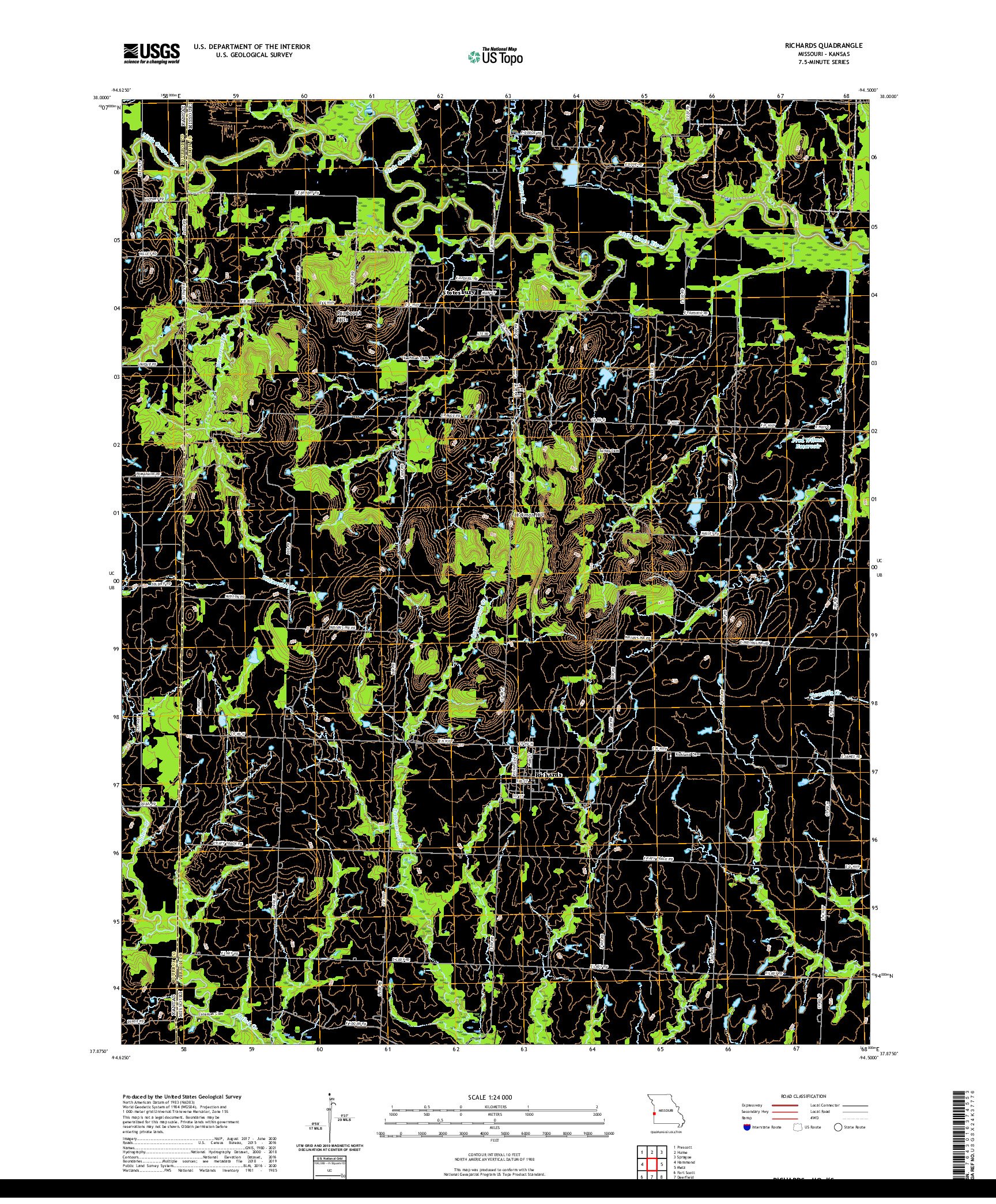 USGS US TOPO 7.5-MINUTE MAP FOR RICHARDS, MO,KS 2021