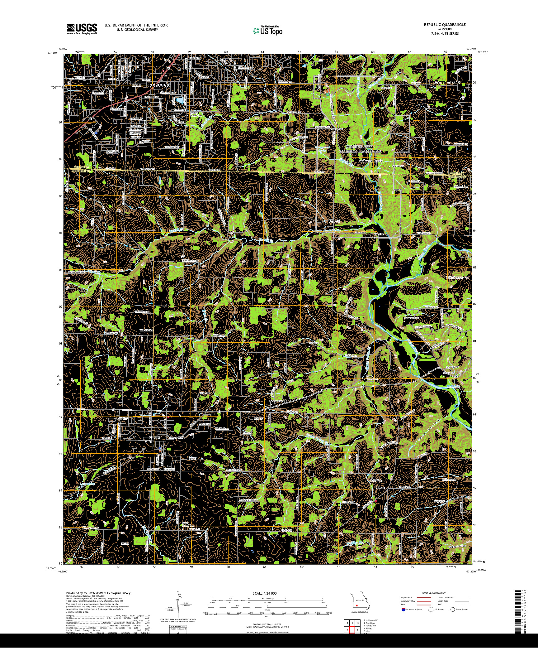 USGS US TOPO 7.5-MINUTE MAP FOR REPUBLIC, MO 2021