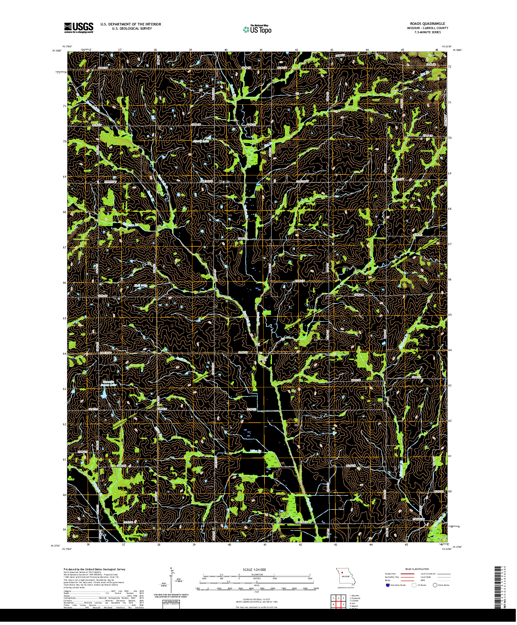 USGS US TOPO 7.5-MINUTE MAP FOR ROADS, MO 2021