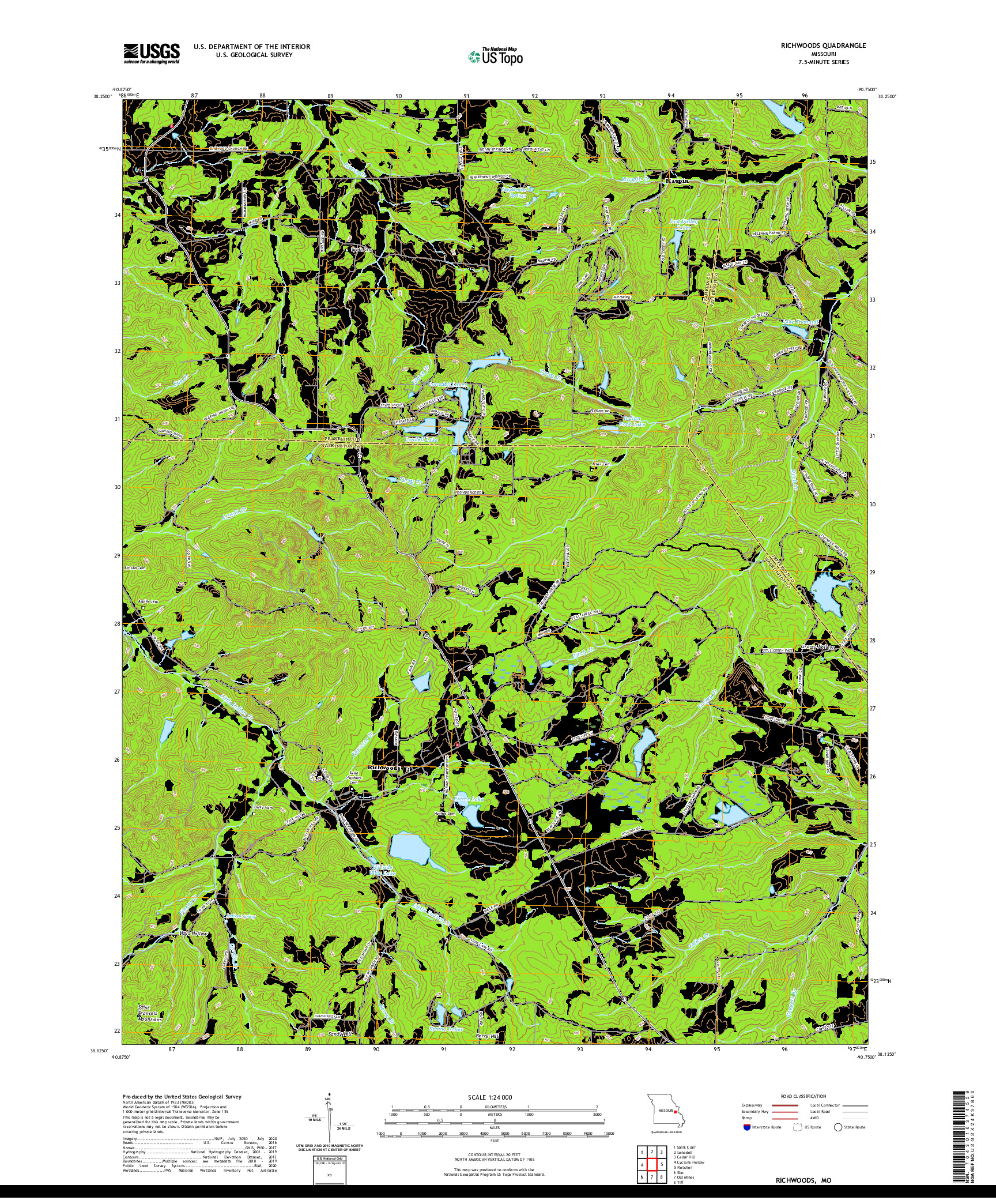 USGS US TOPO 7.5-MINUTE MAP FOR RICHWOODS, MO 2021