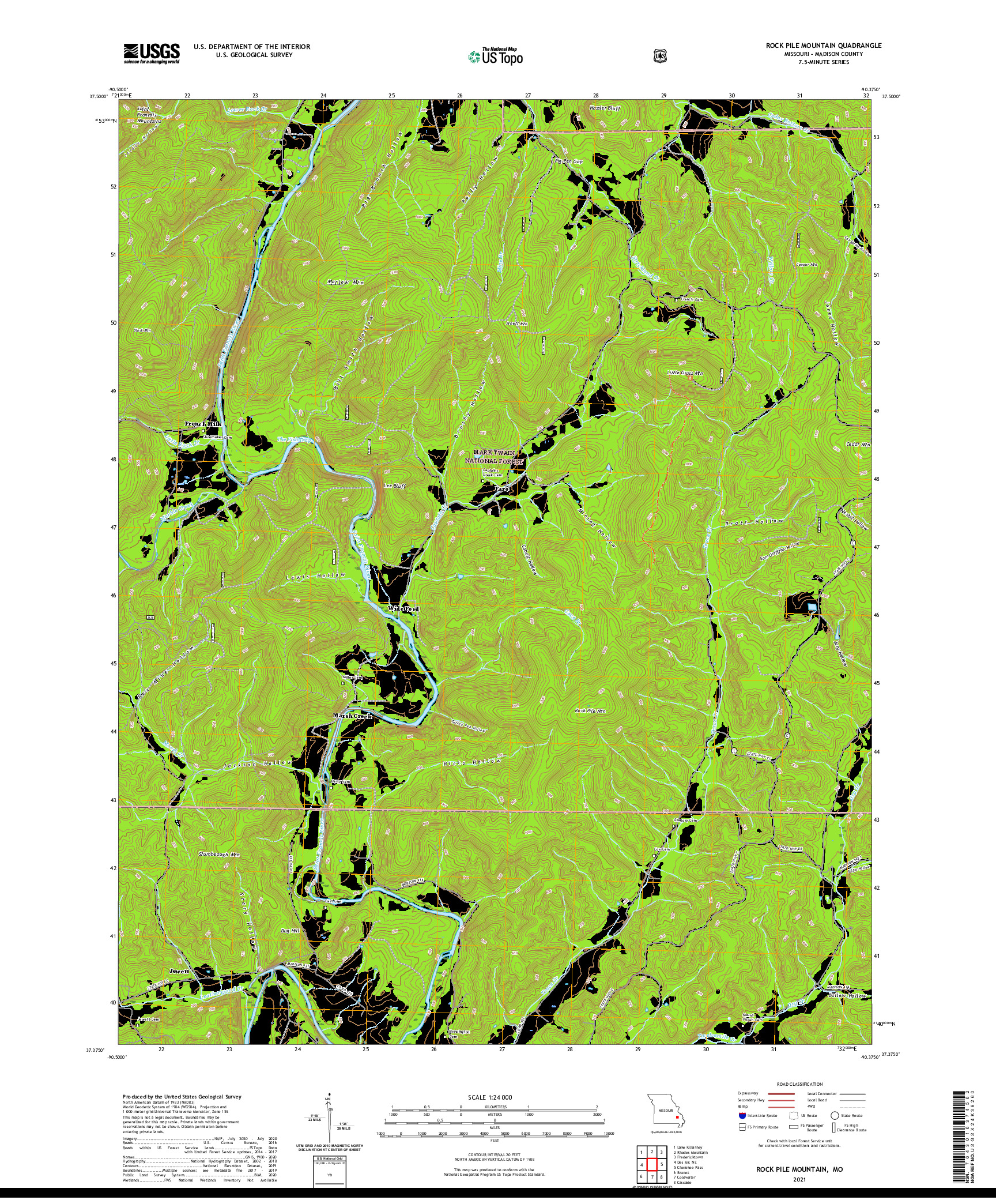 USGS US TOPO 7.5-MINUTE MAP FOR ROCK PILE MOUNTAIN, MO 2021