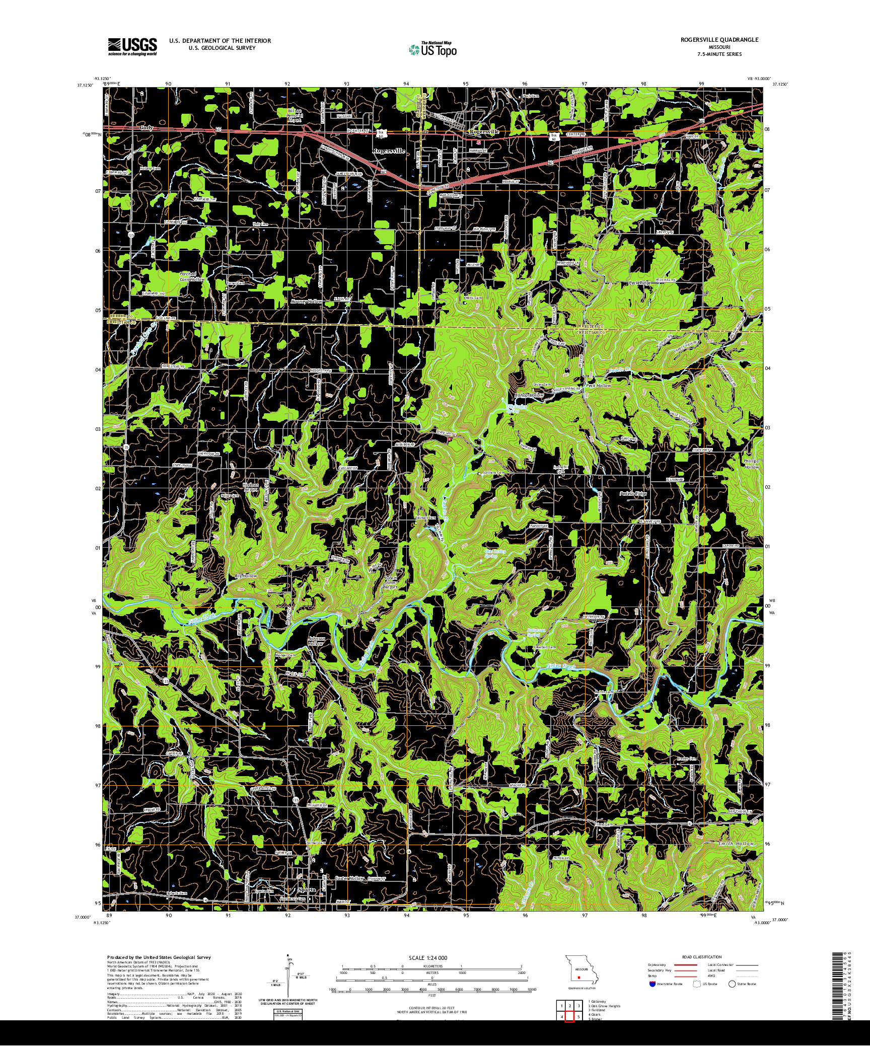 USGS US TOPO 7.5-MINUTE MAP FOR ROGERSVILLE, MO 2021
