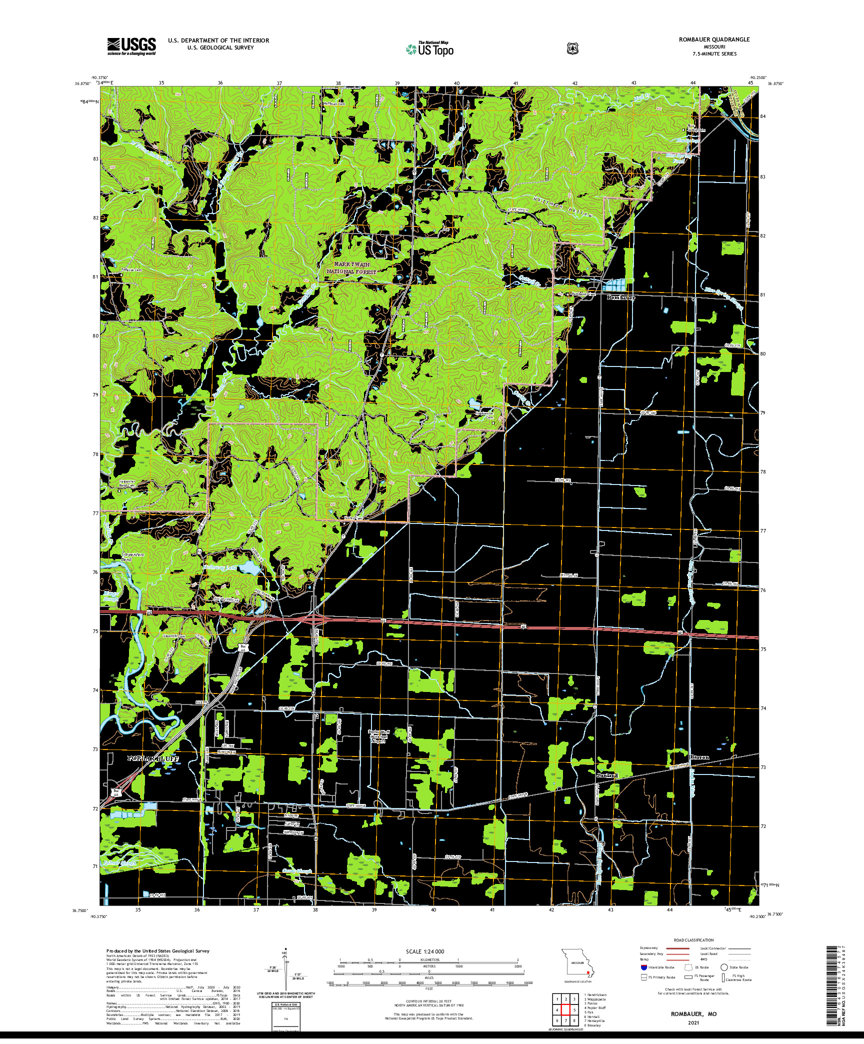 USGS US TOPO 7.5-MINUTE MAP FOR ROMBAUER, MO 2021