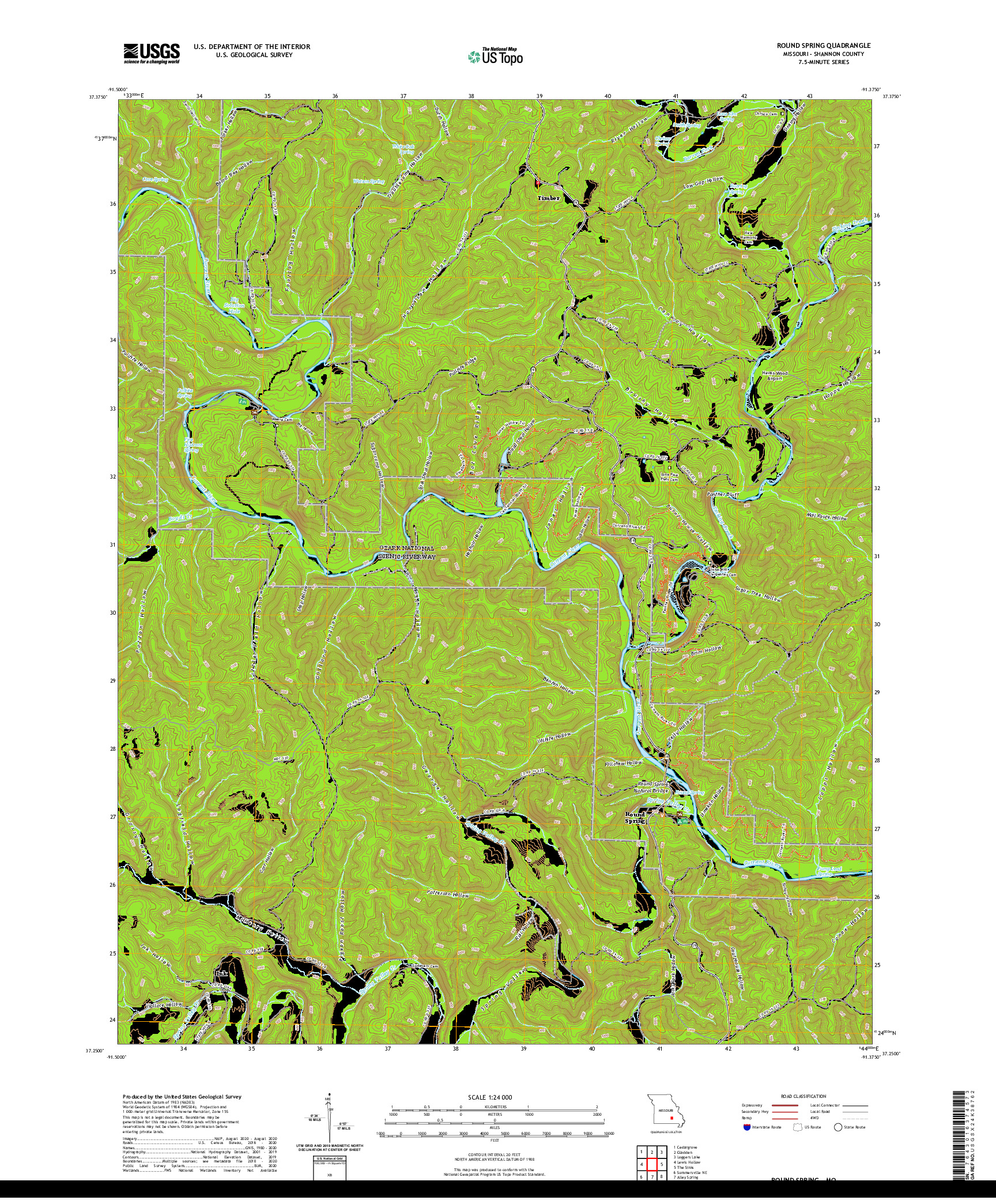 USGS US TOPO 7.5-MINUTE MAP FOR ROUND SPRING, MO 2021