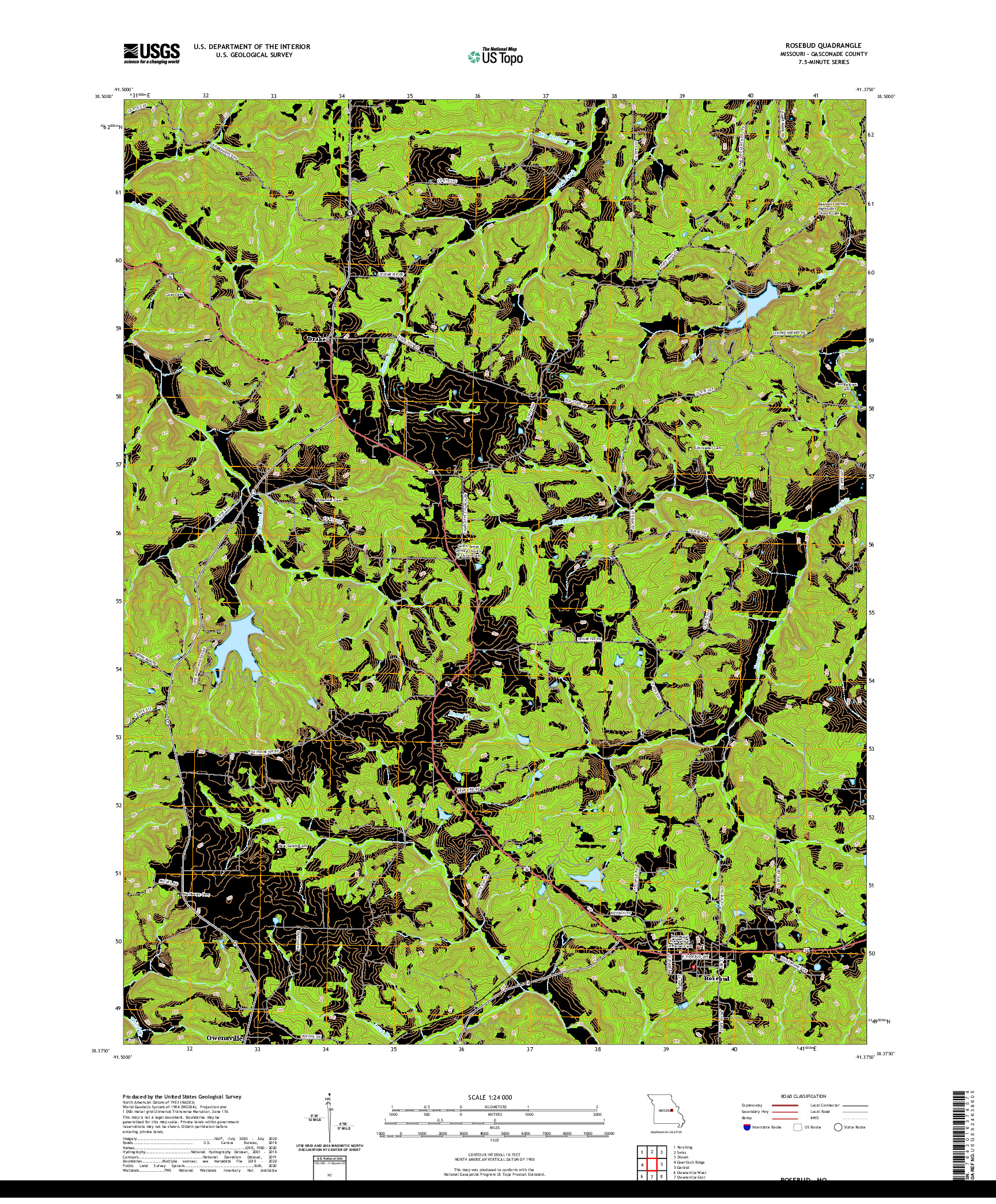 USGS US TOPO 7.5-MINUTE MAP FOR ROSEBUD, MO 2021