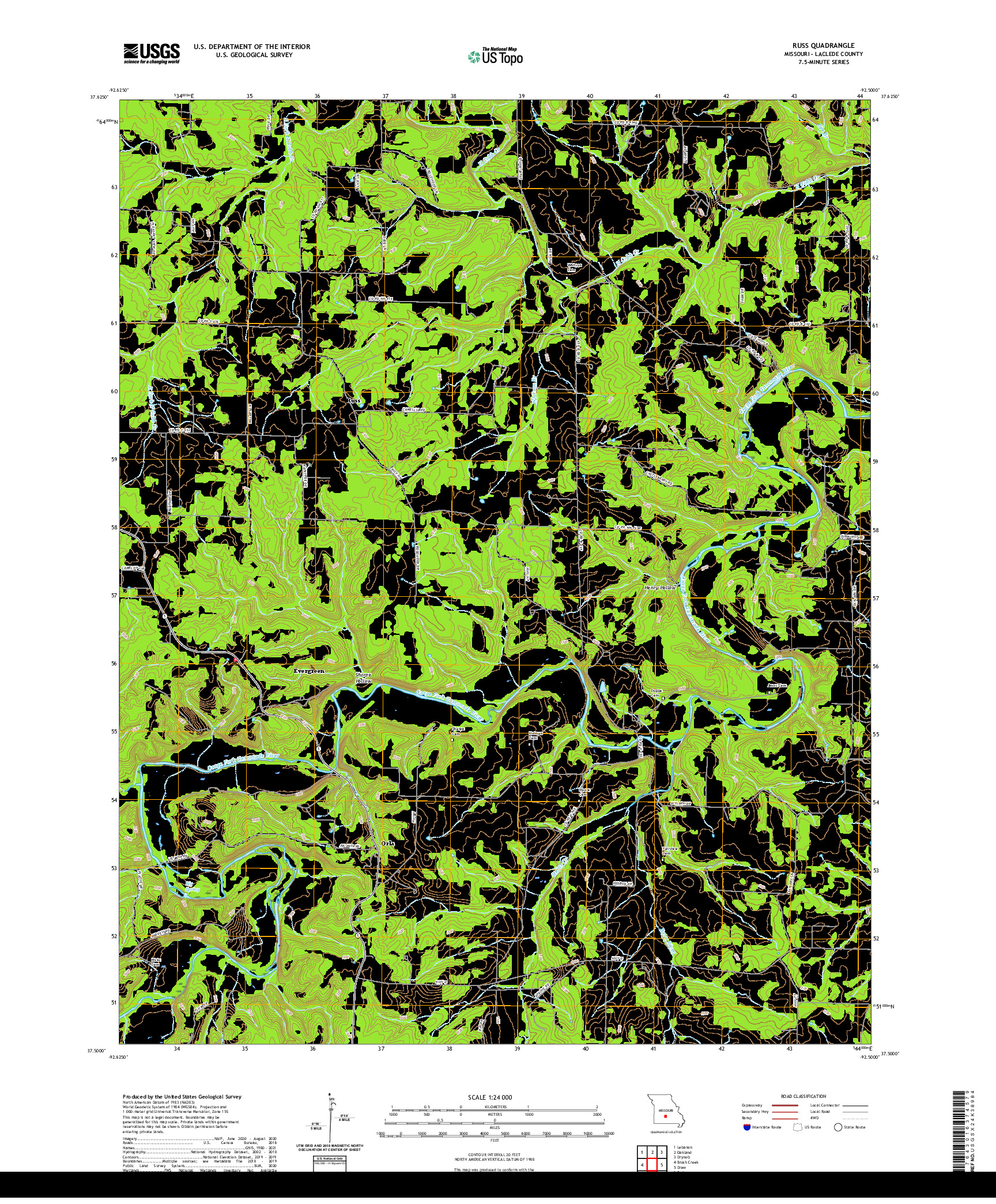 USGS US TOPO 7.5-MINUTE MAP FOR RUSS, MO 2021