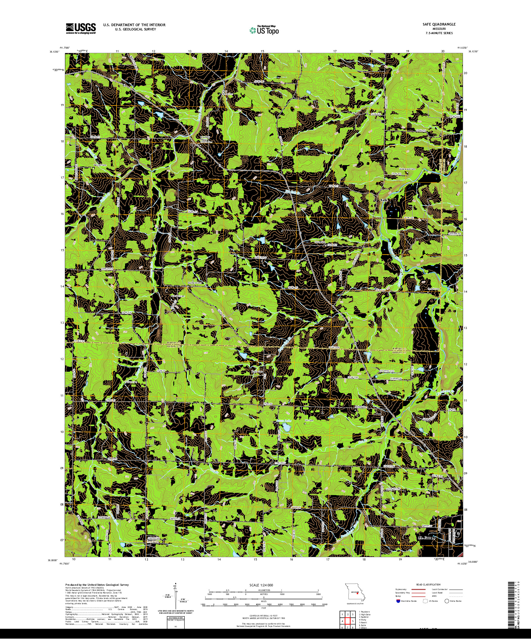 USGS US TOPO 7.5-MINUTE MAP FOR SAFE, MO 2021