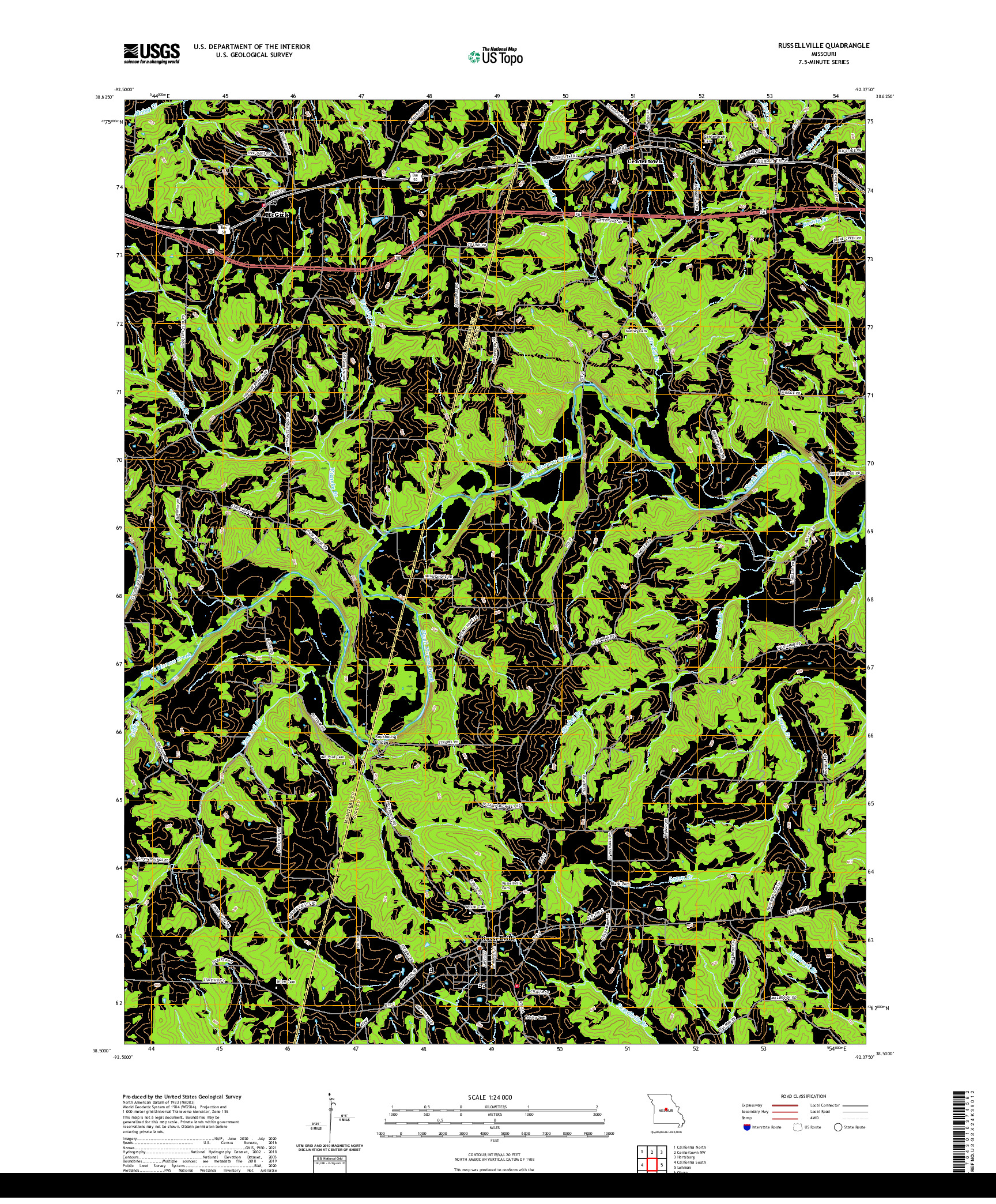 USGS US TOPO 7.5-MINUTE MAP FOR RUSSELLVILLE, MO 2021