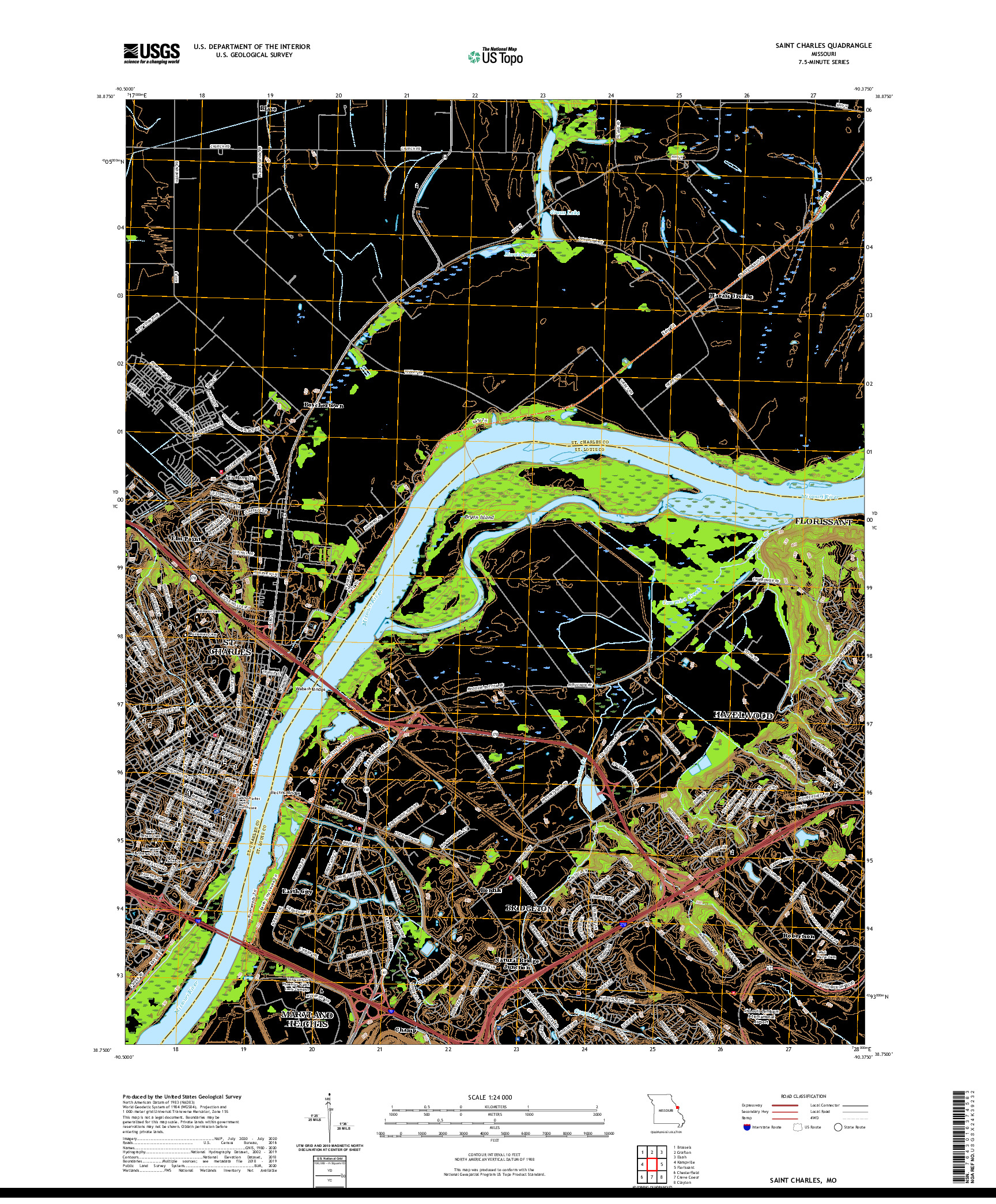 USGS US TOPO 7.5-MINUTE MAP FOR SAINT CHARLES, MO 2021