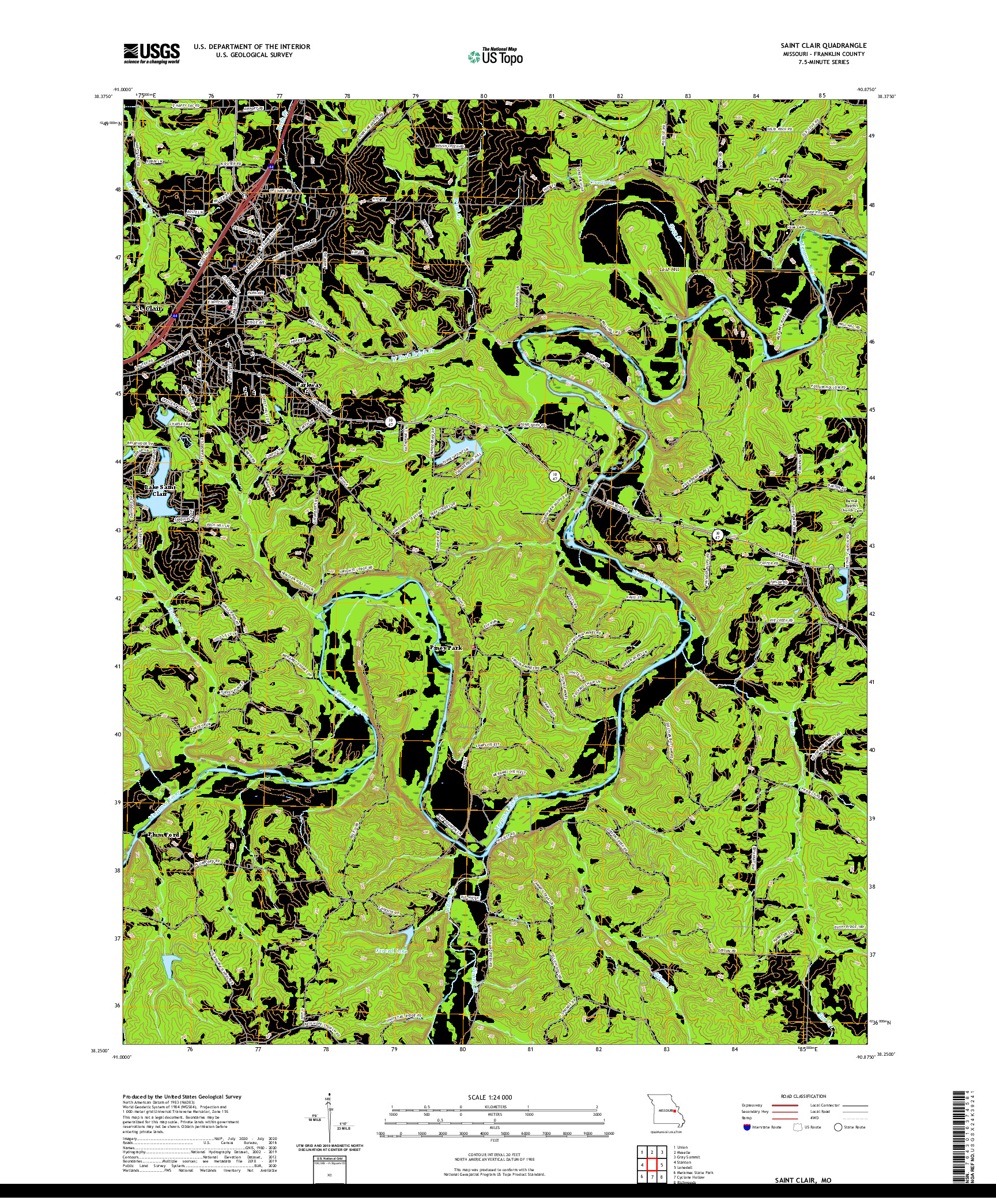 USGS US TOPO 7.5-MINUTE MAP FOR SAINT CLAIR, MO 2021