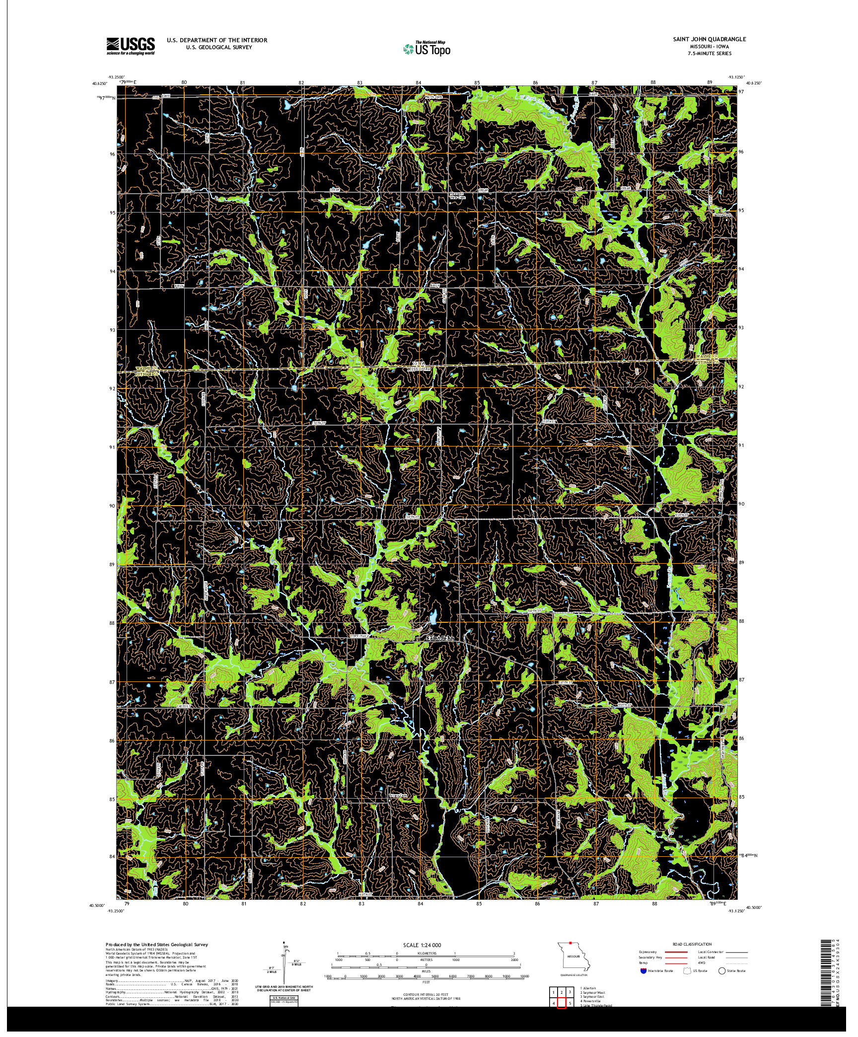 USGS US TOPO 7.5-MINUTE MAP FOR SAINT JOHN, MO,IA 2021