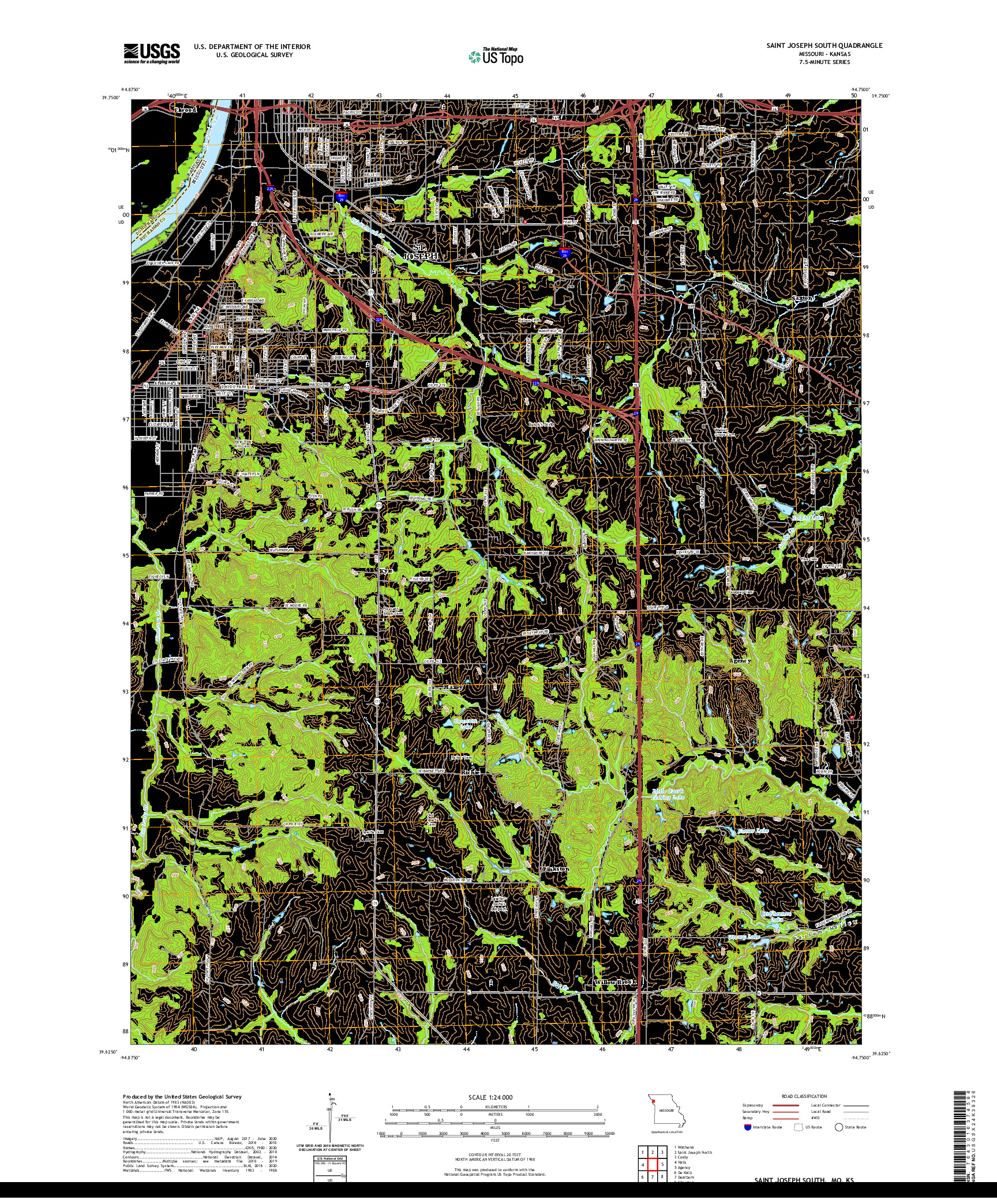 USGS US TOPO 7.5-MINUTE MAP FOR SAINT JOSEPH SOUTH, MO,KS 2021