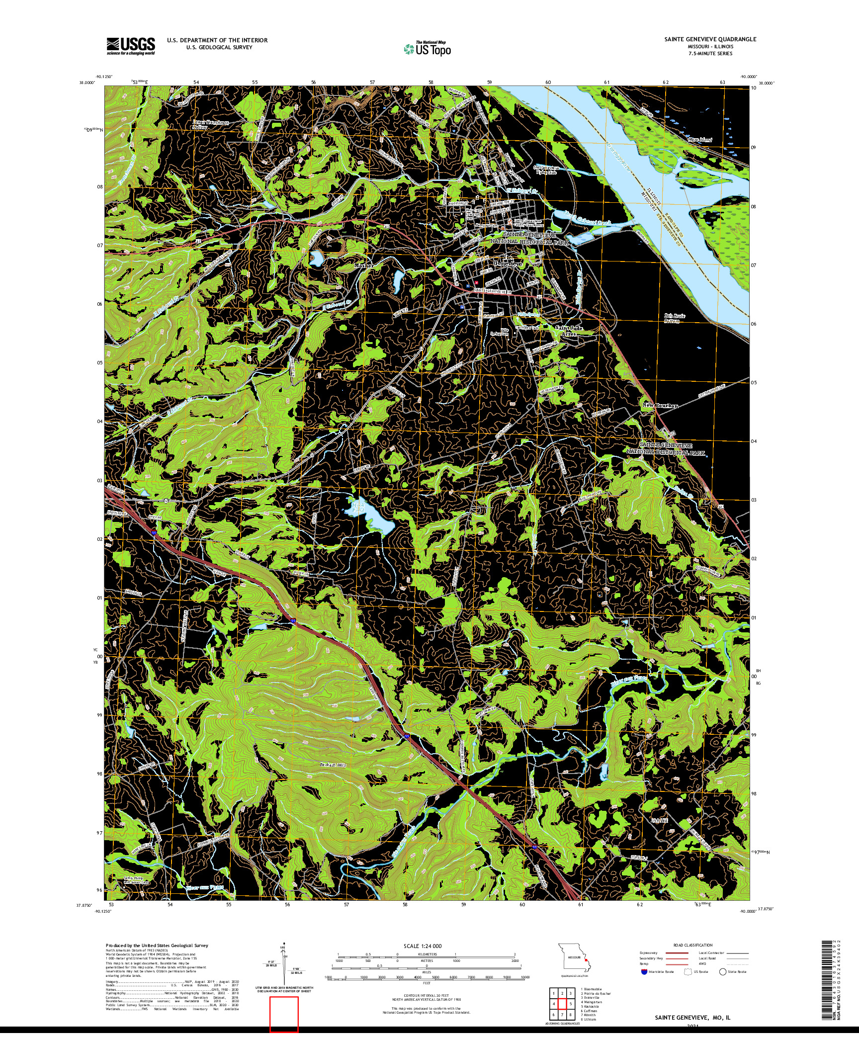 USGS US TOPO 7.5-MINUTE MAP FOR SAINTE GENEVIEVE, MO,IL 2021
