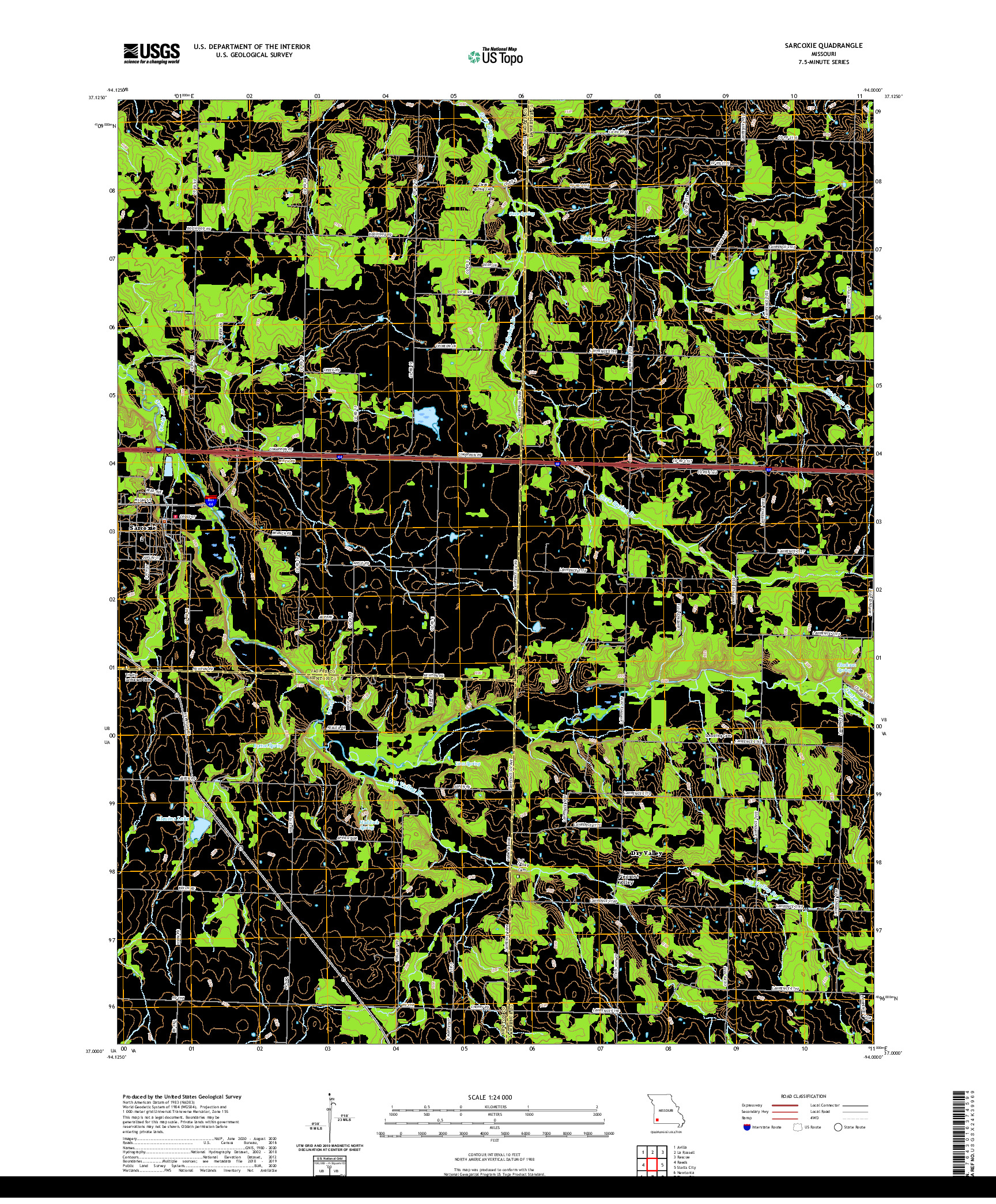 USGS US TOPO 7.5-MINUTE MAP FOR SARCOXIE, MO 2021